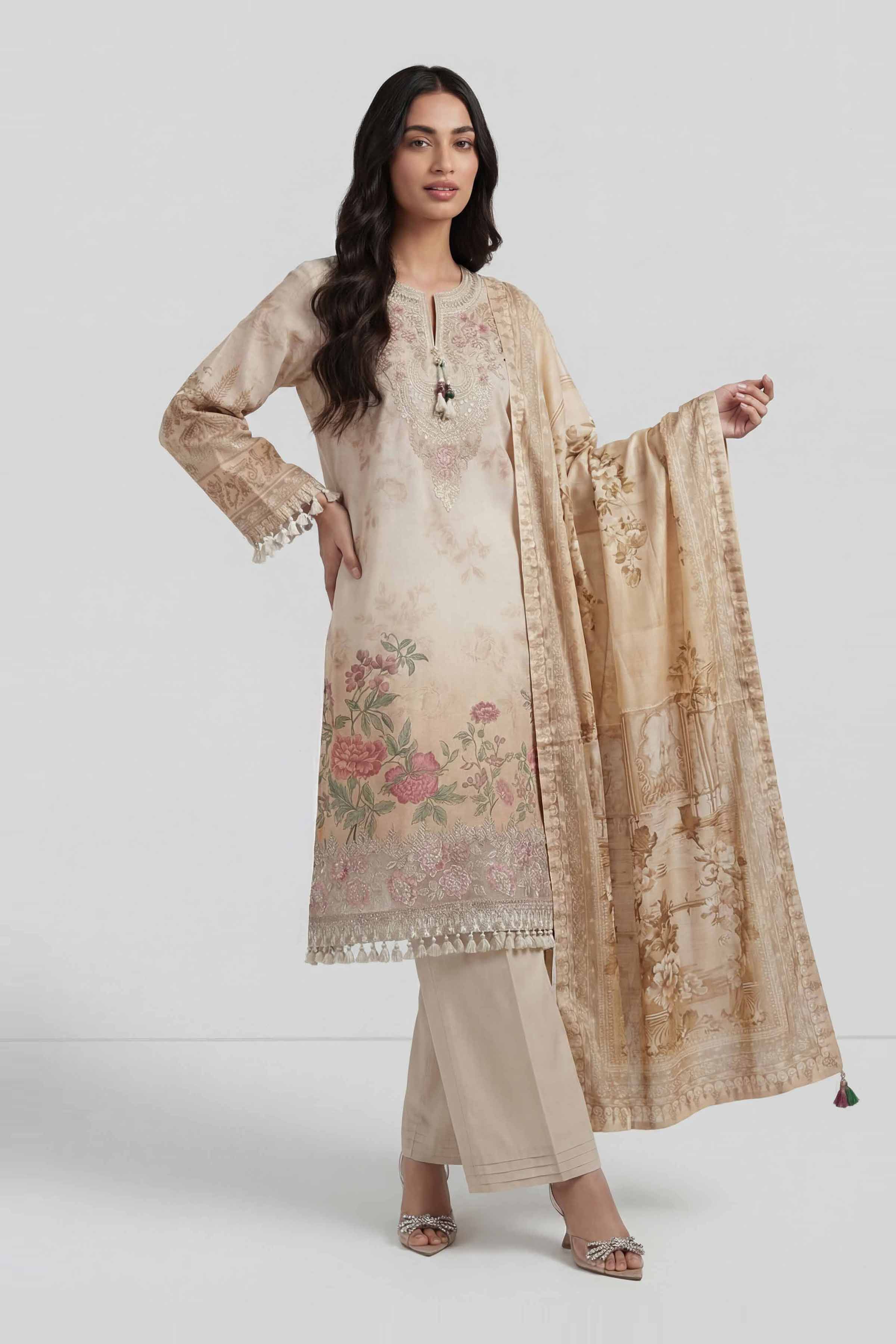 3 Piece - Digital Printed Embroidered Suit - 42601797