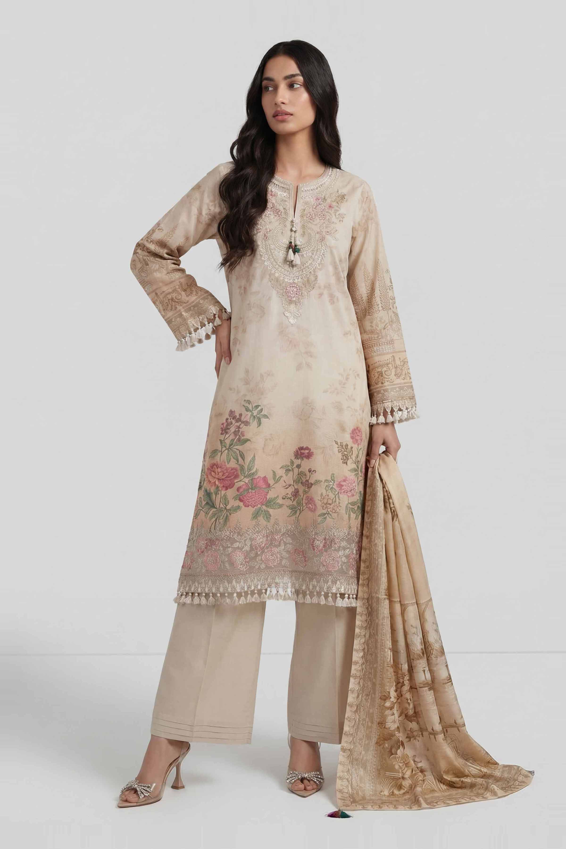3 Piece - Digital Printed Embroidered Suit - 42601797