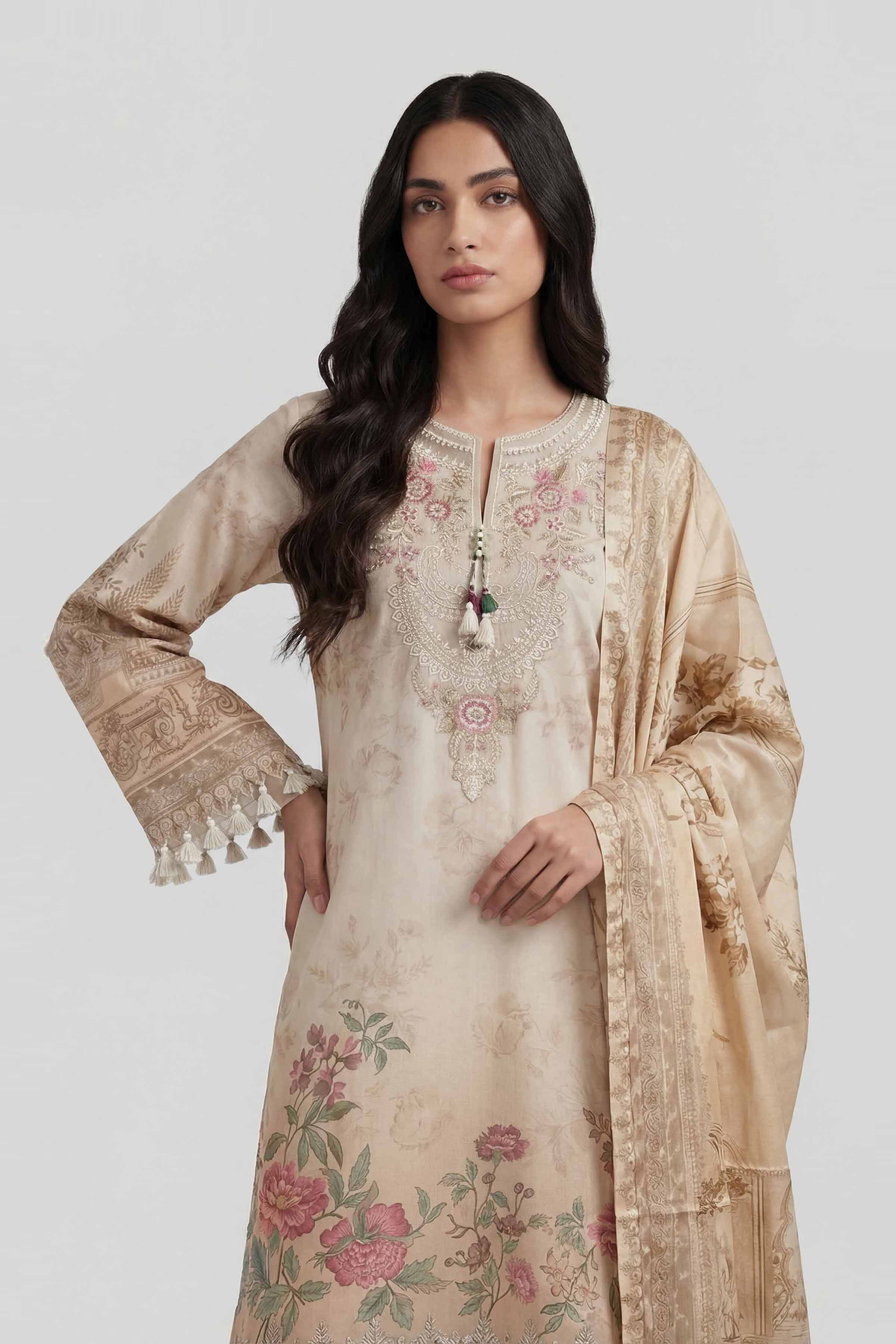 3 Piece - Digital Printed Embroidered Suit - 42601797