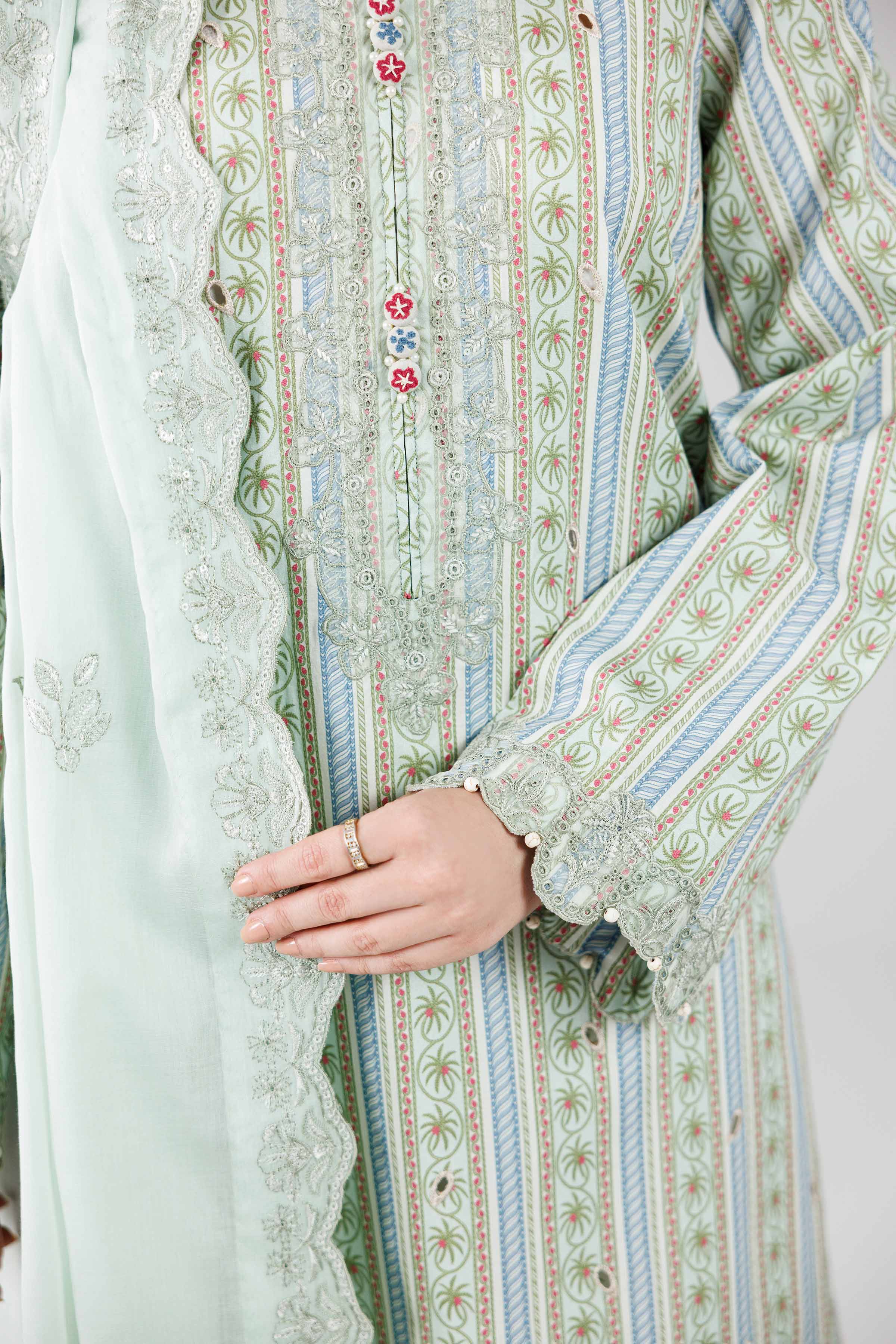 3 Piece - Printed Embroidered Suit - 42601805