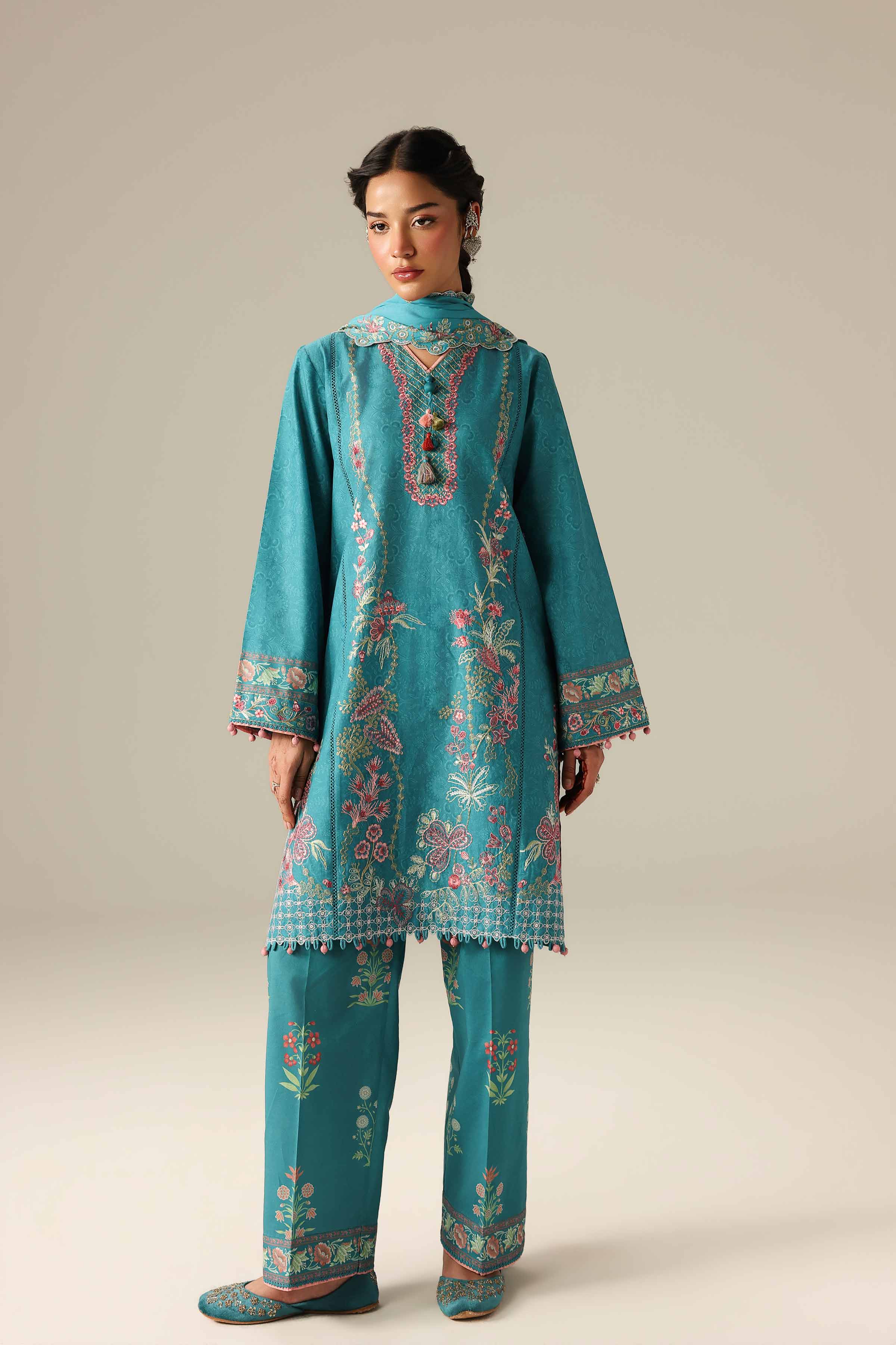 3 Piece - Printed Embroidered Suit - 42601806