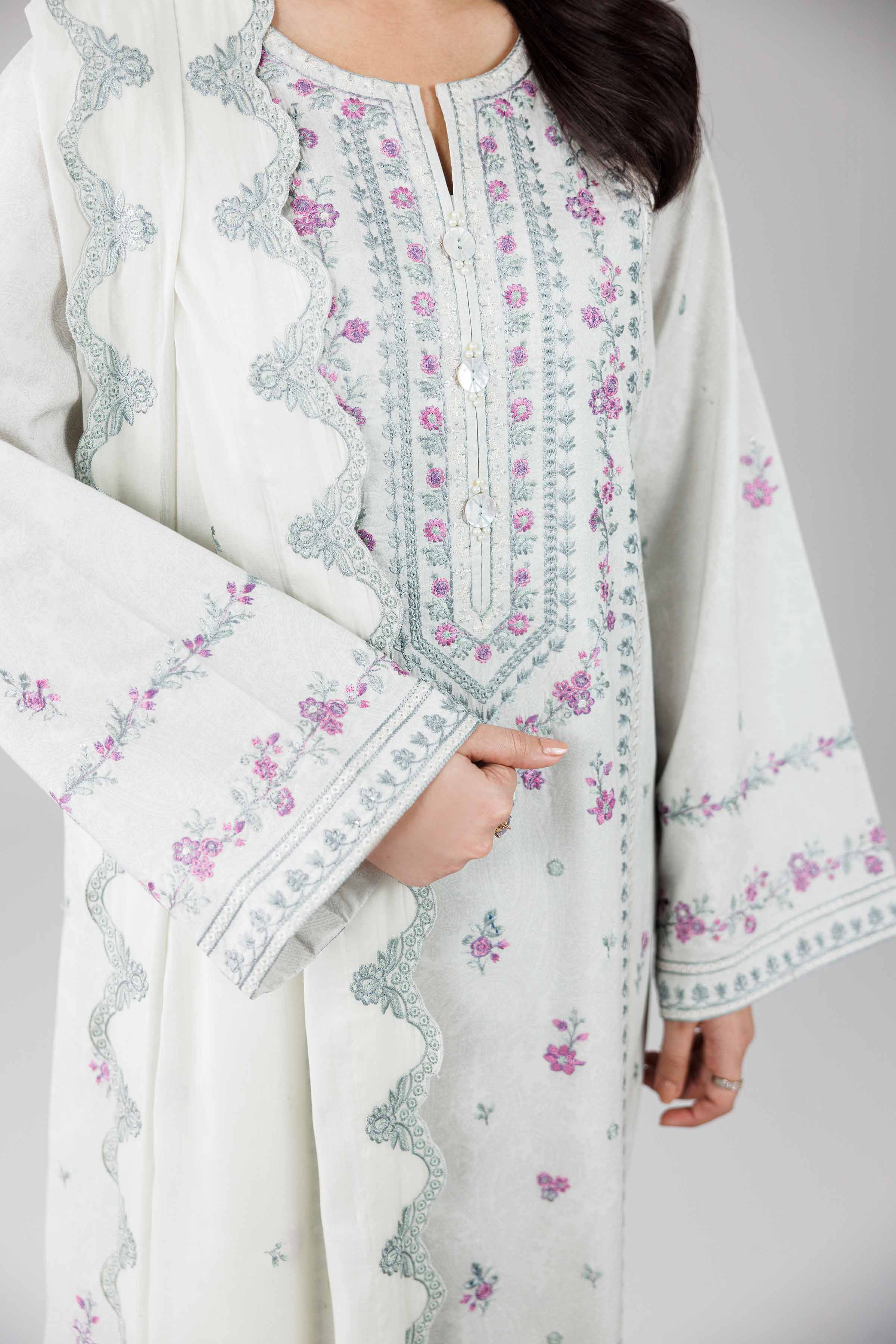 3 Piece - Printed Embroidered Suit - 42601812