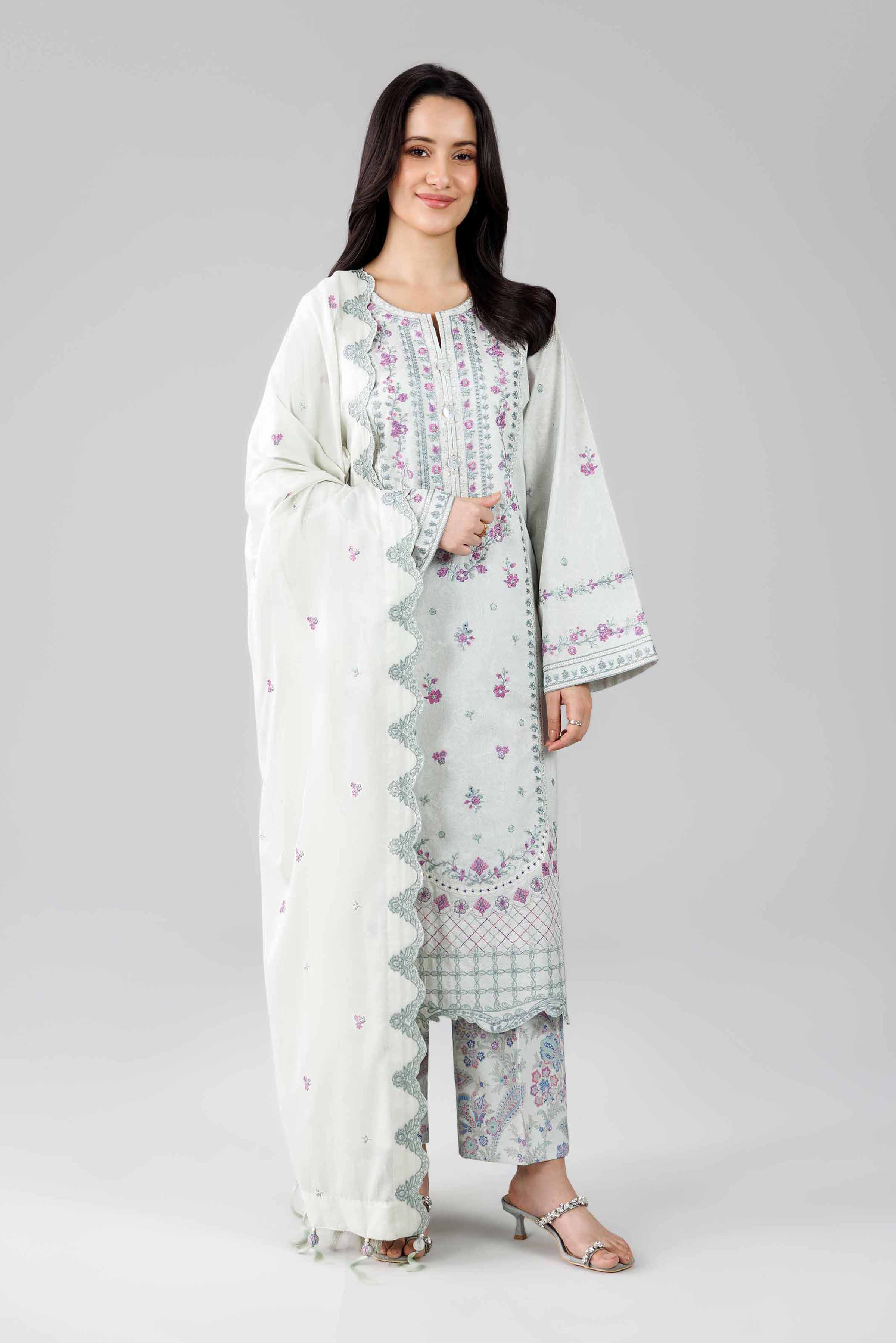 3 Piece - Printed Embroidered Suit - 42601812
