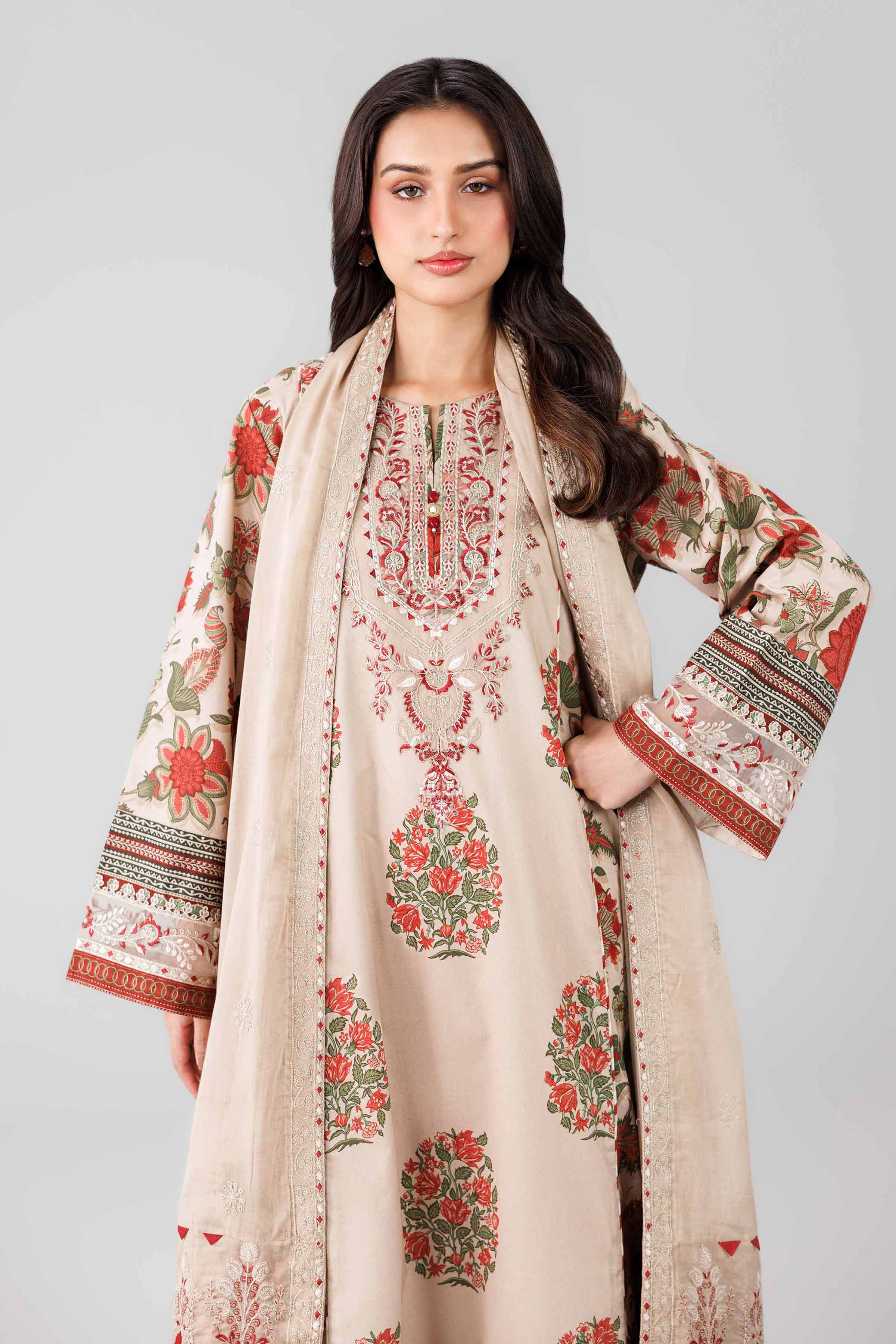 3 Piece - Printed Embroidered Suit - 42601814