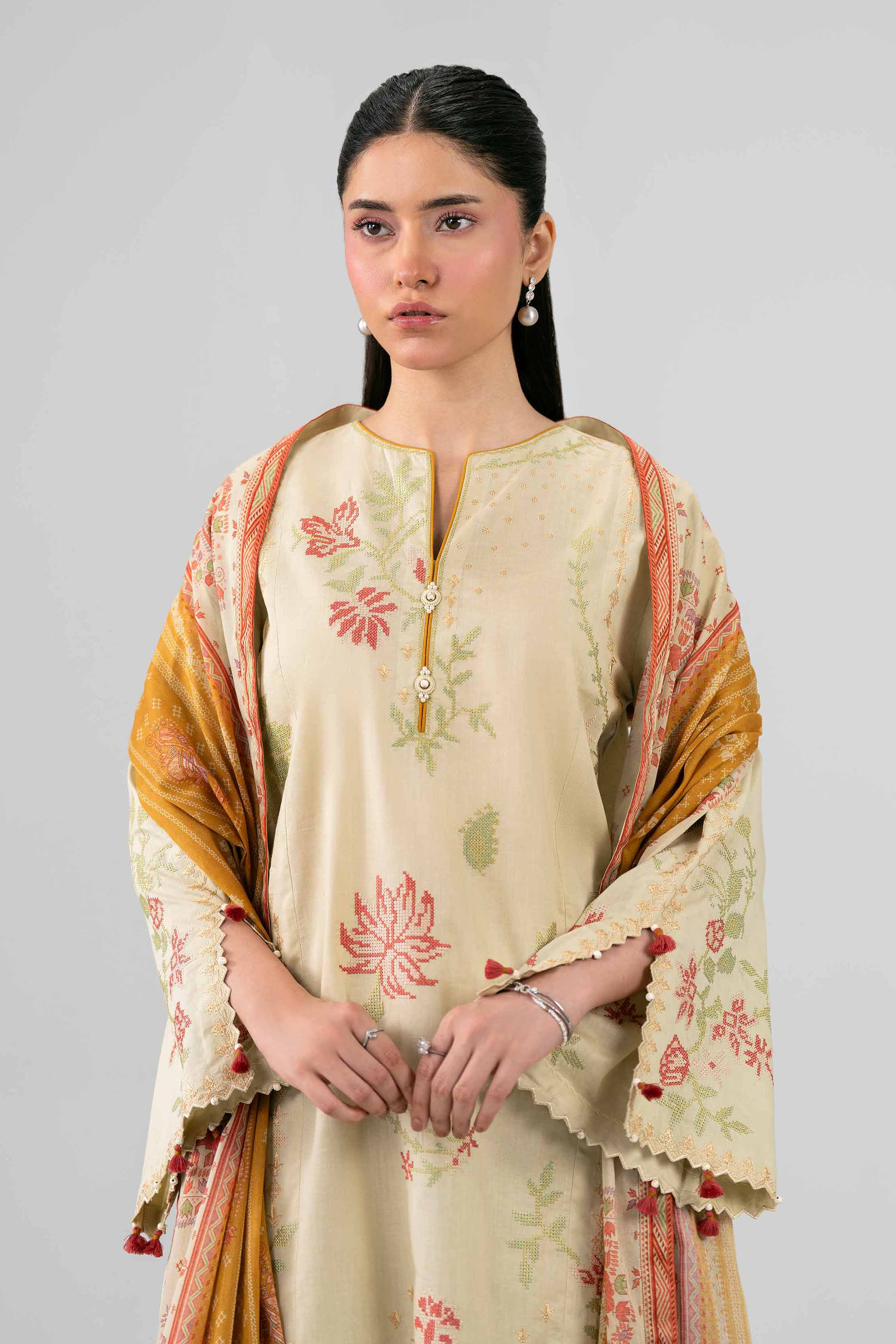 3 Piece - Printed Embroidered Suit - 42602147