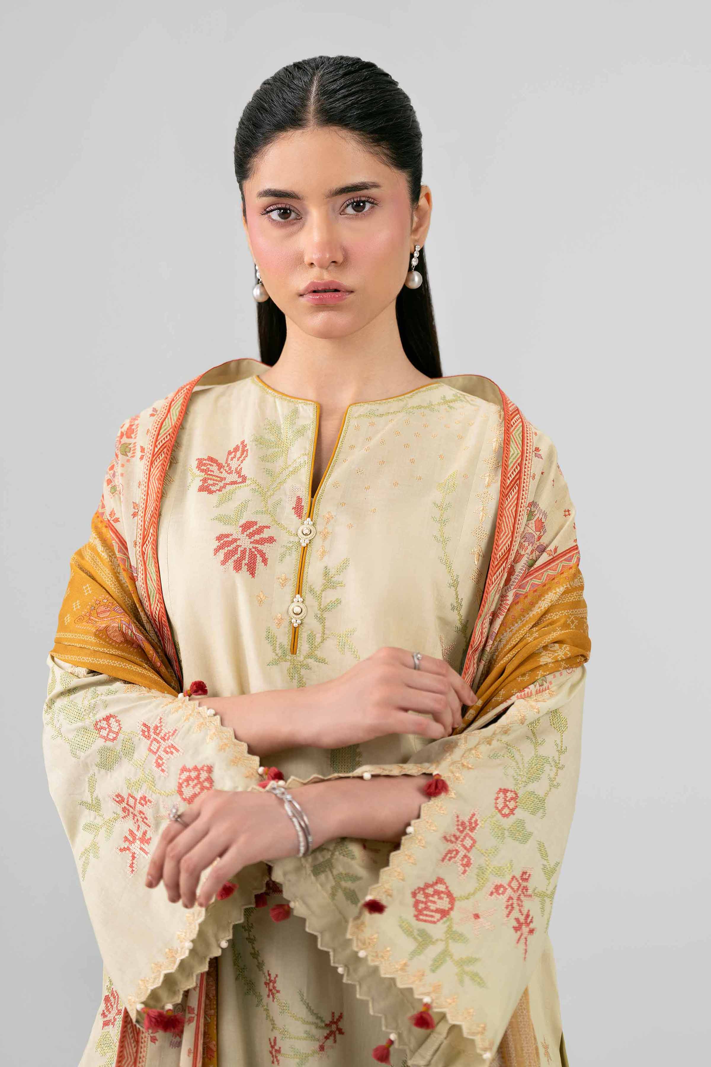 3 Piece - Printed Embroidered Suit - 42602147