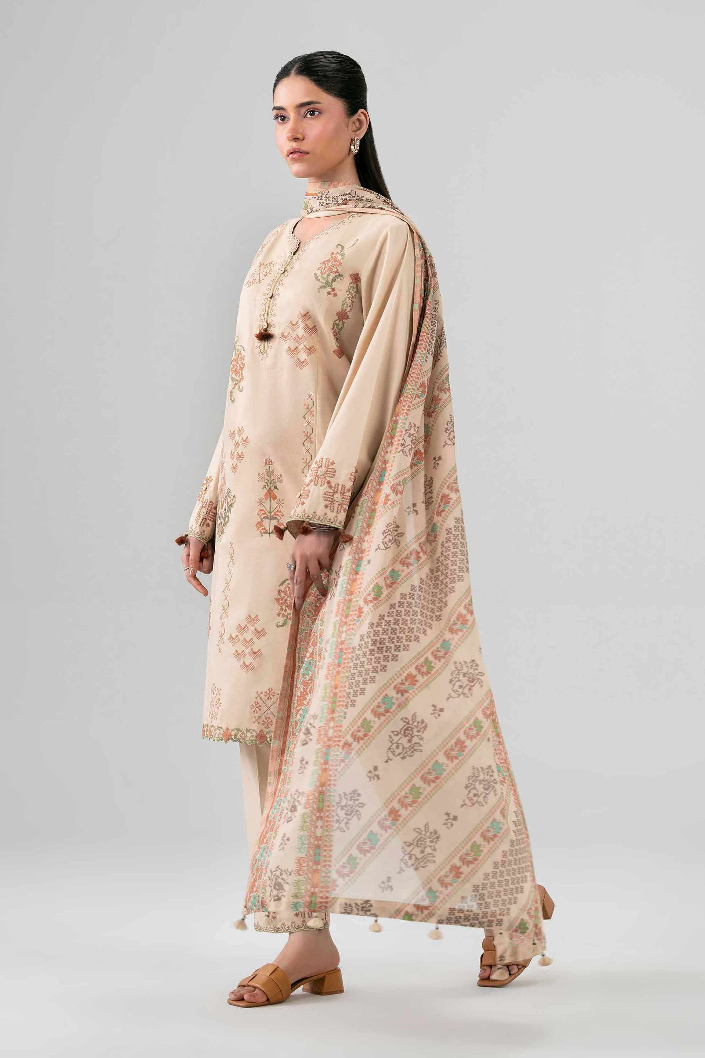 3 Piece - Printed Embroidered Suit - 42602148