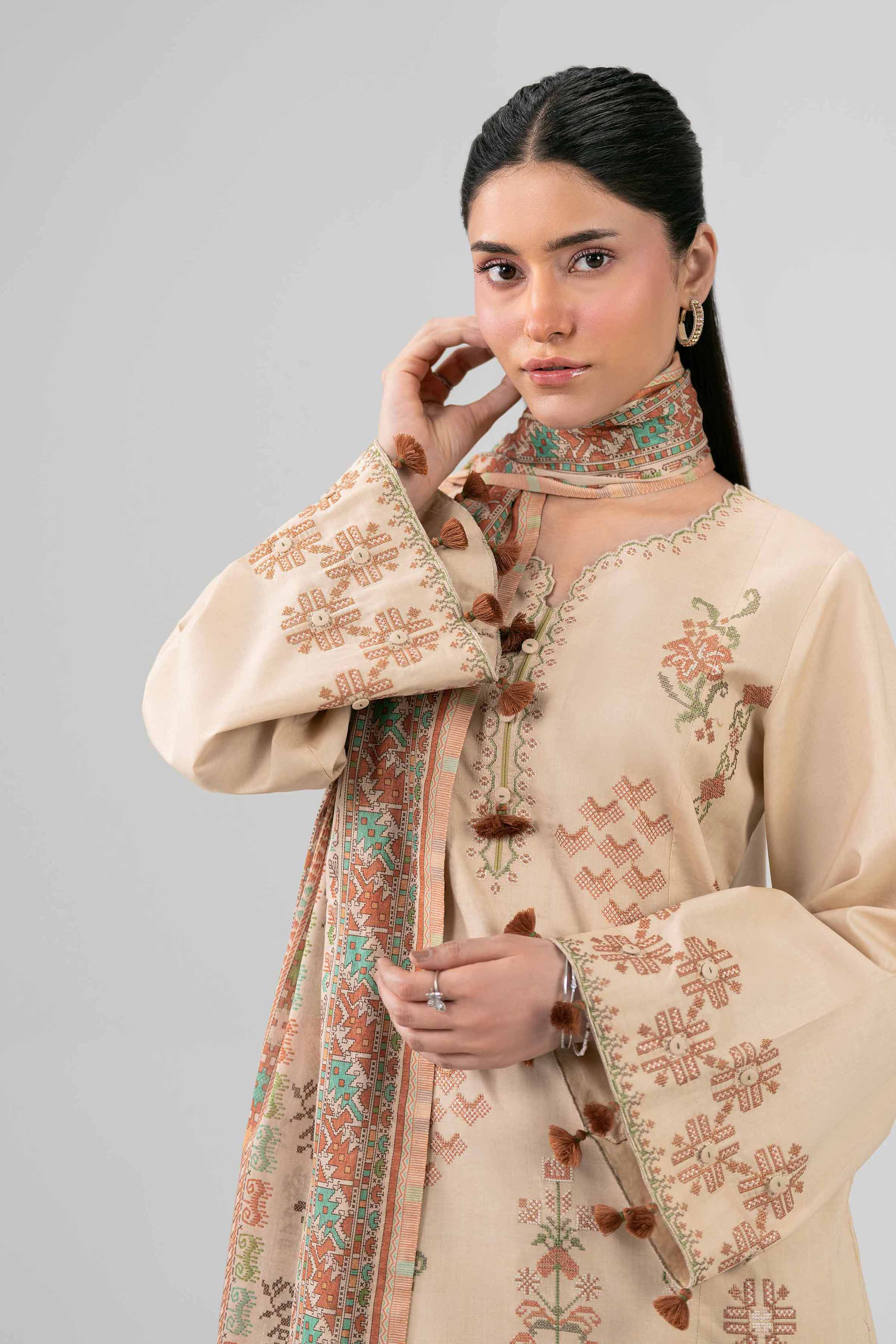 3 Piece - Printed Embroidered Suit - 42602148