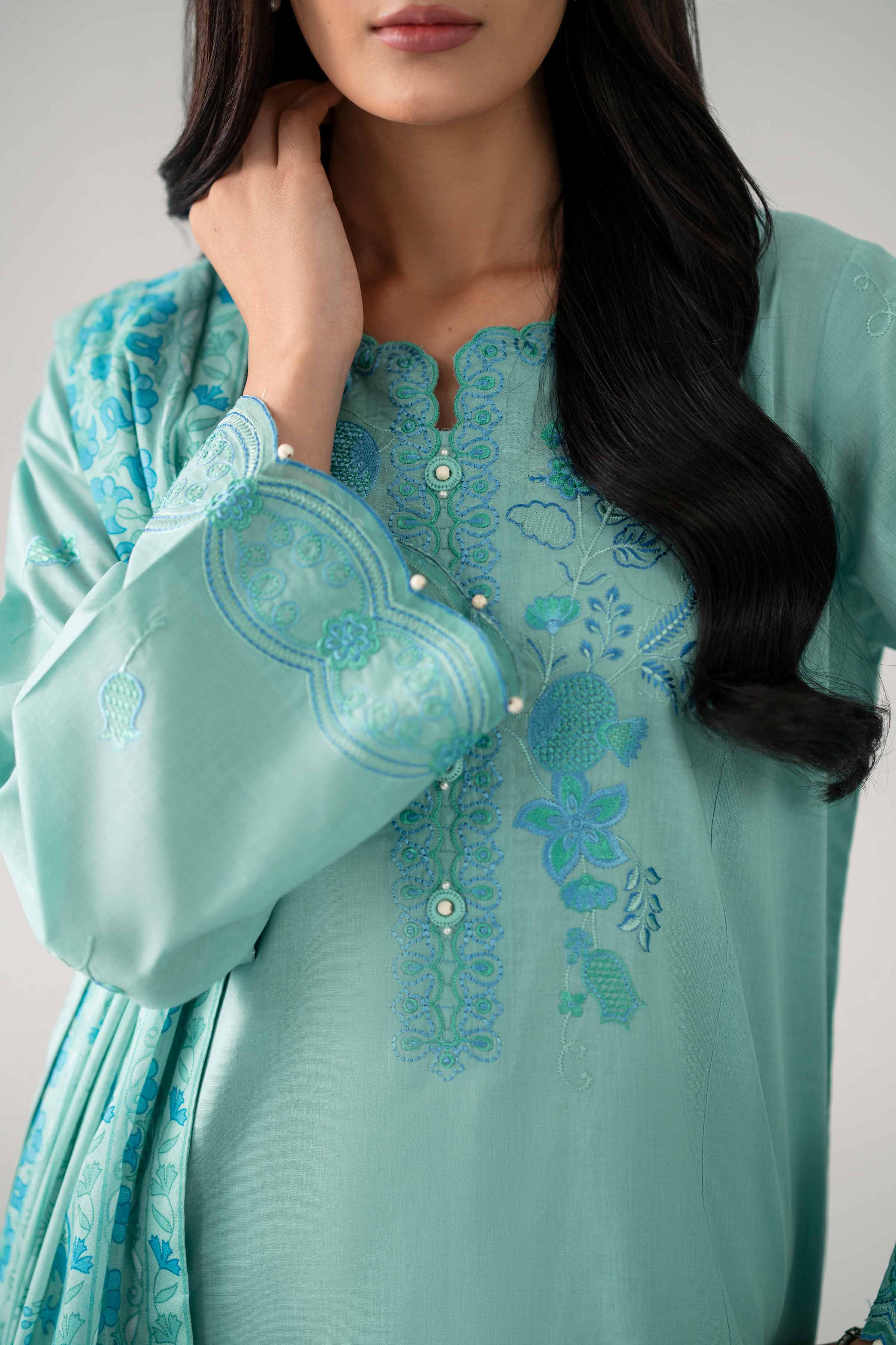 3 Piece - Printed Embroidered Suit - 42602153