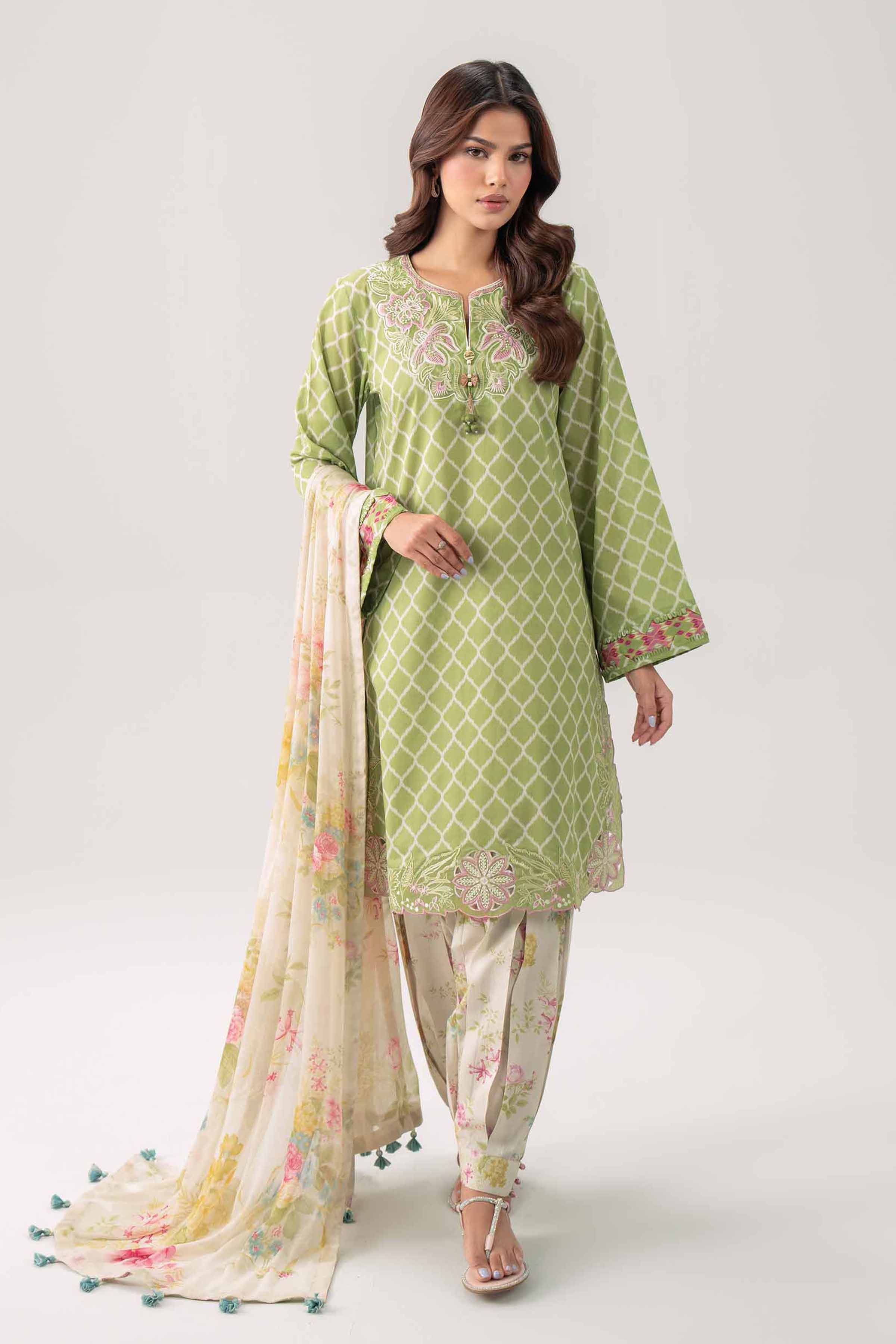 3 Piece - Digital Printed Embroidered Suit - 42602177