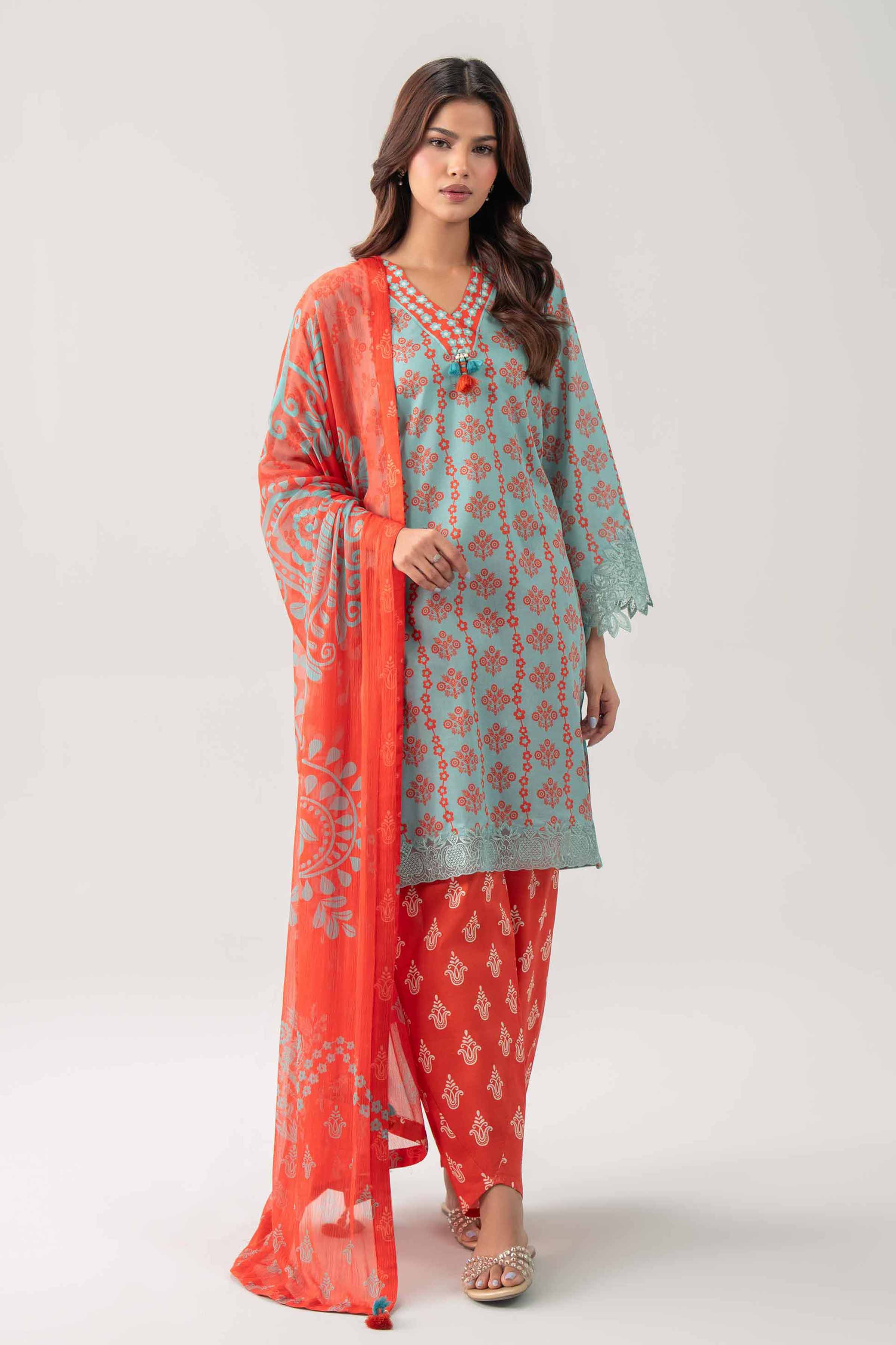 3 Piece - Digital Printed Embroidered Suit - 42602179