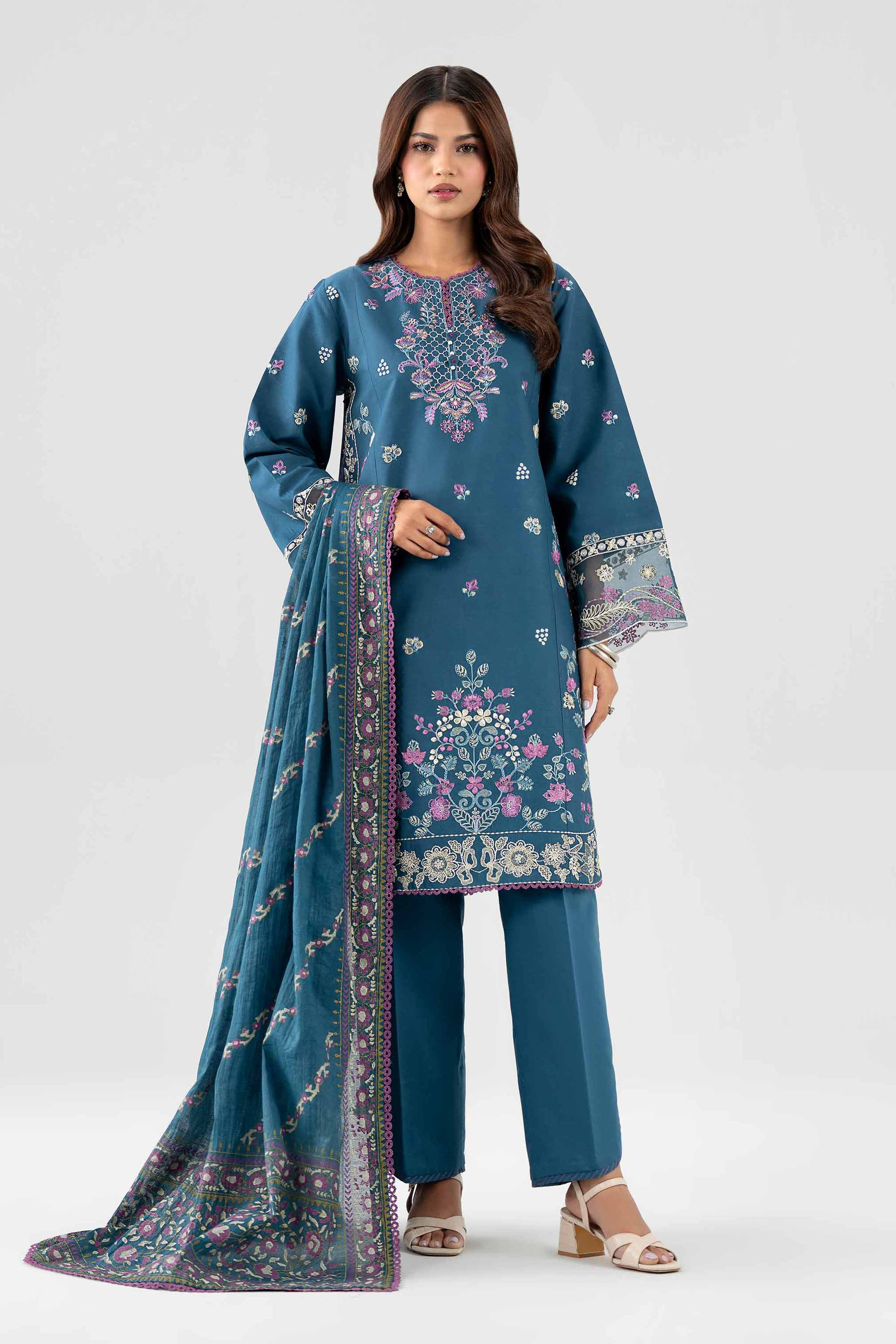 3 Piece - Printed Embroidered Suit - 42602244