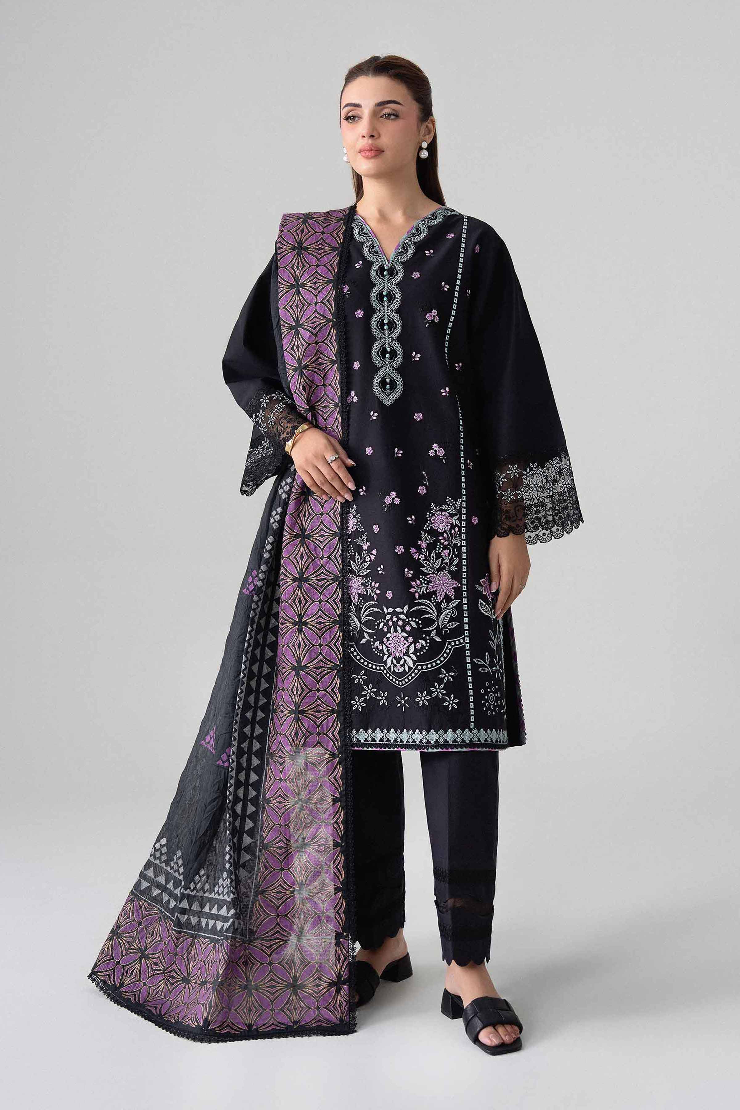 3 Piece - Printed Embroidered Suit - 42602245