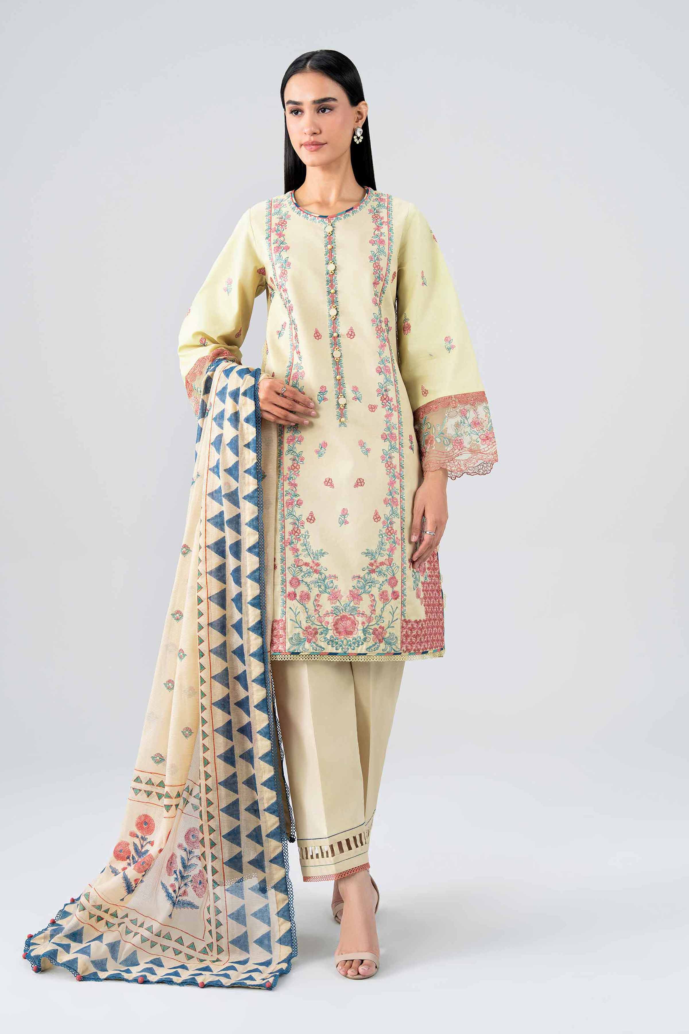 3 Piece - Printed Embroidered Suit - 42602246