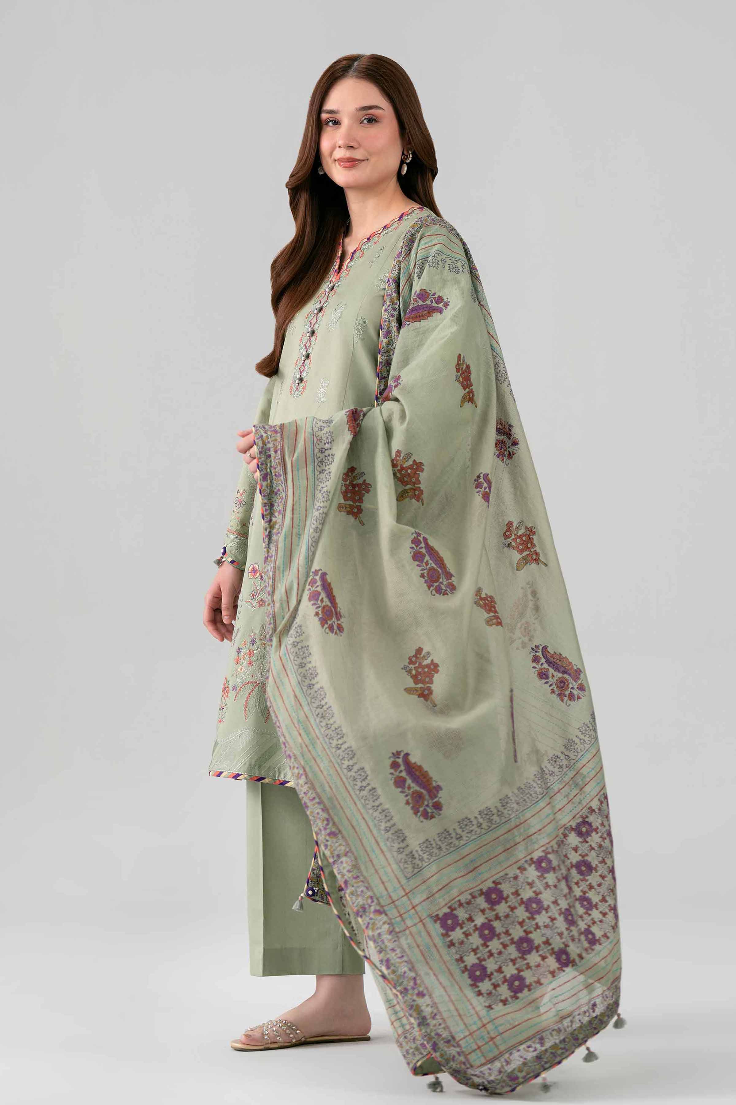 3 Piece - Printed Embroidered Suit - 42602247
