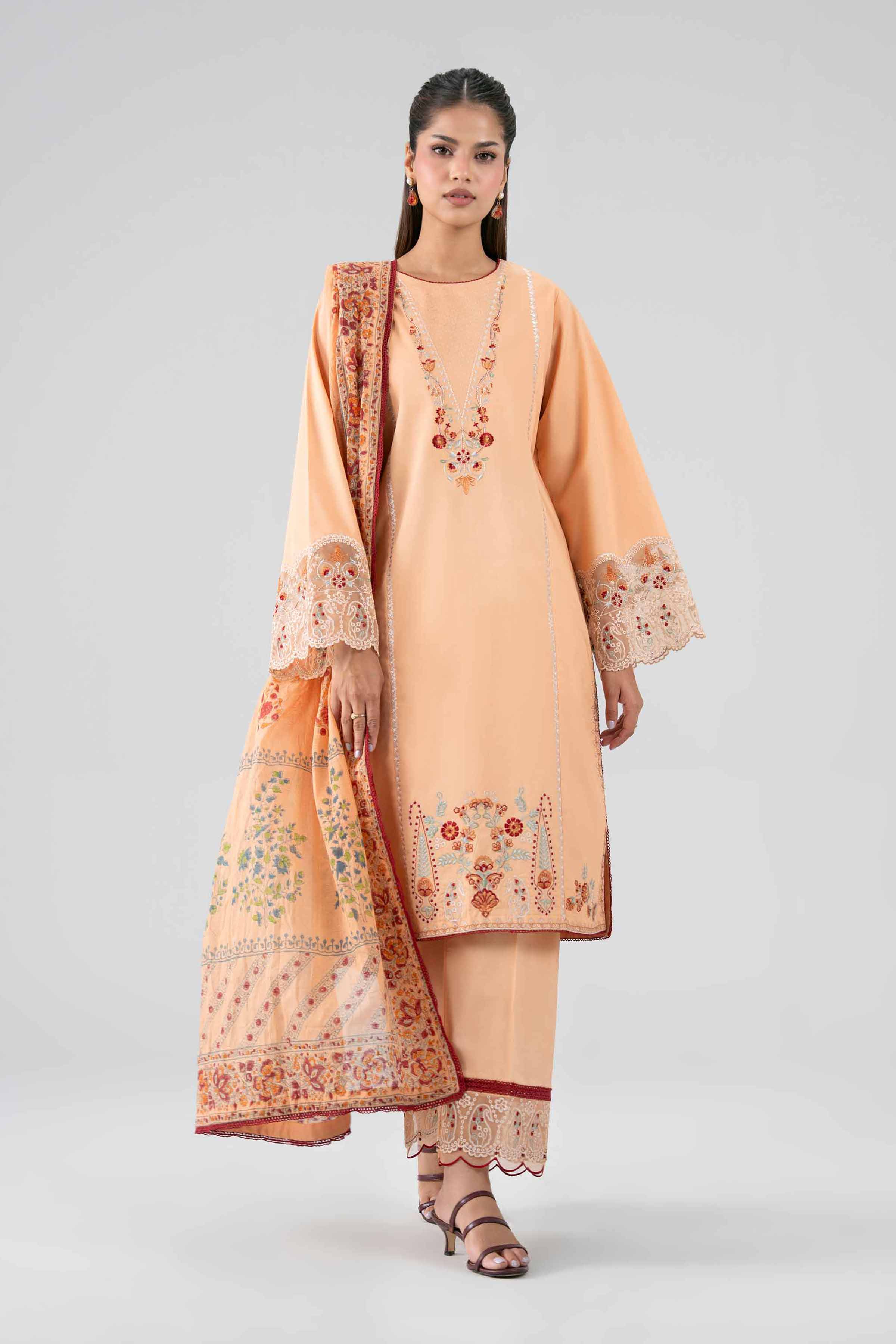 3 Piece - Printed Embroidered Suit - 42602248
