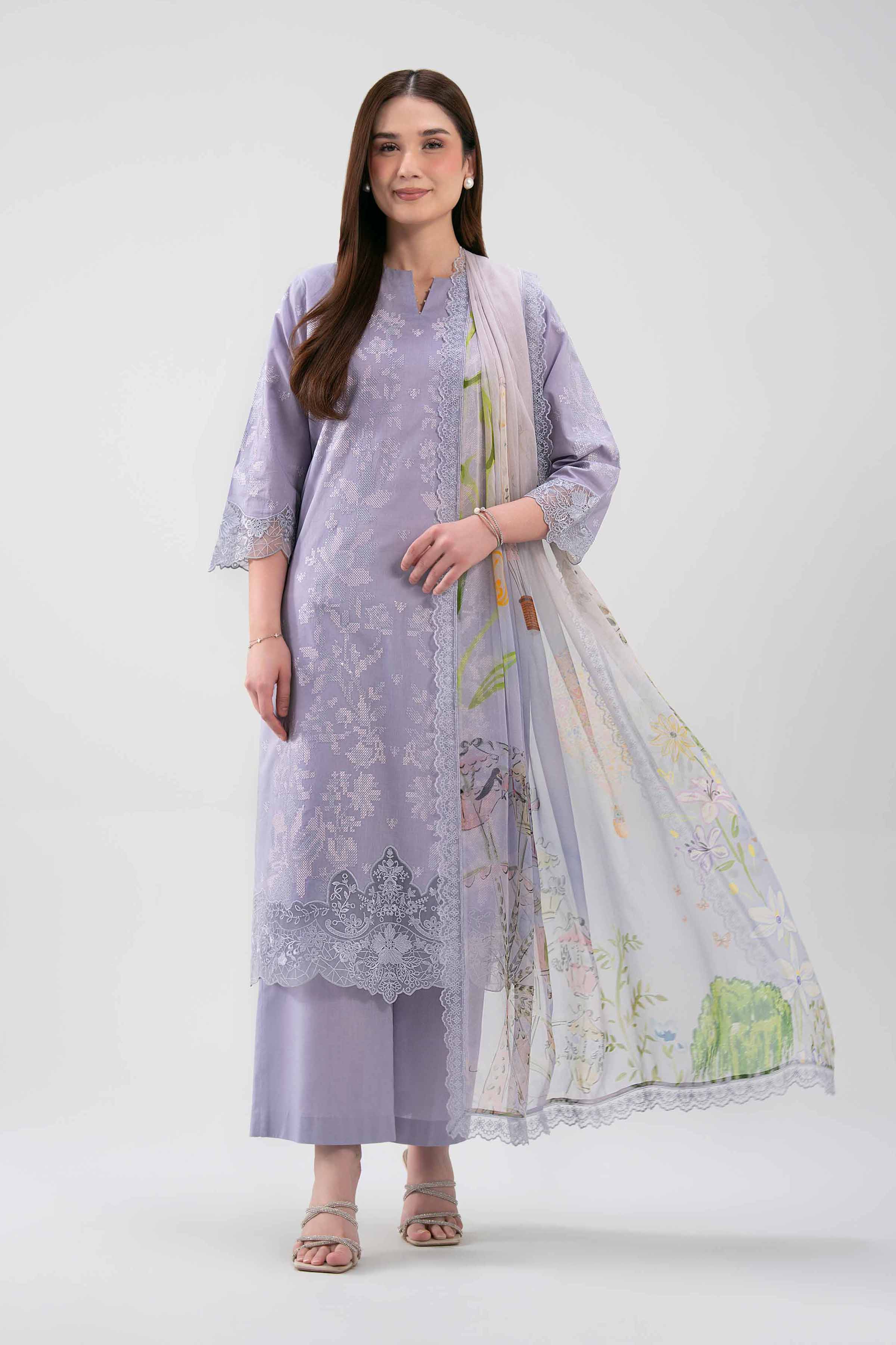 3 Piece - Digital Printed Embroidered Suit - 42619514