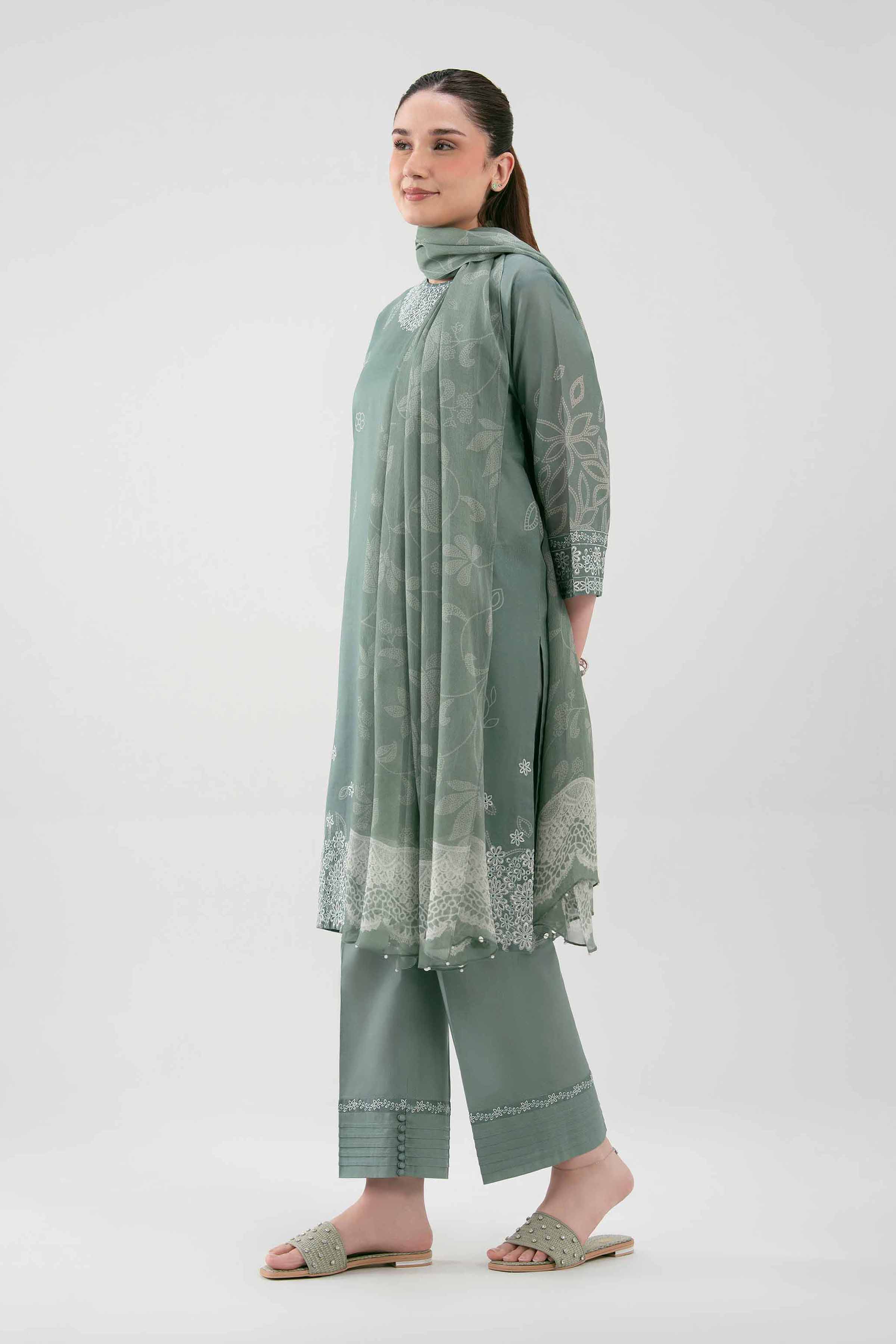 3 Piece - Digital Printed Embroidered Suit - 42619520