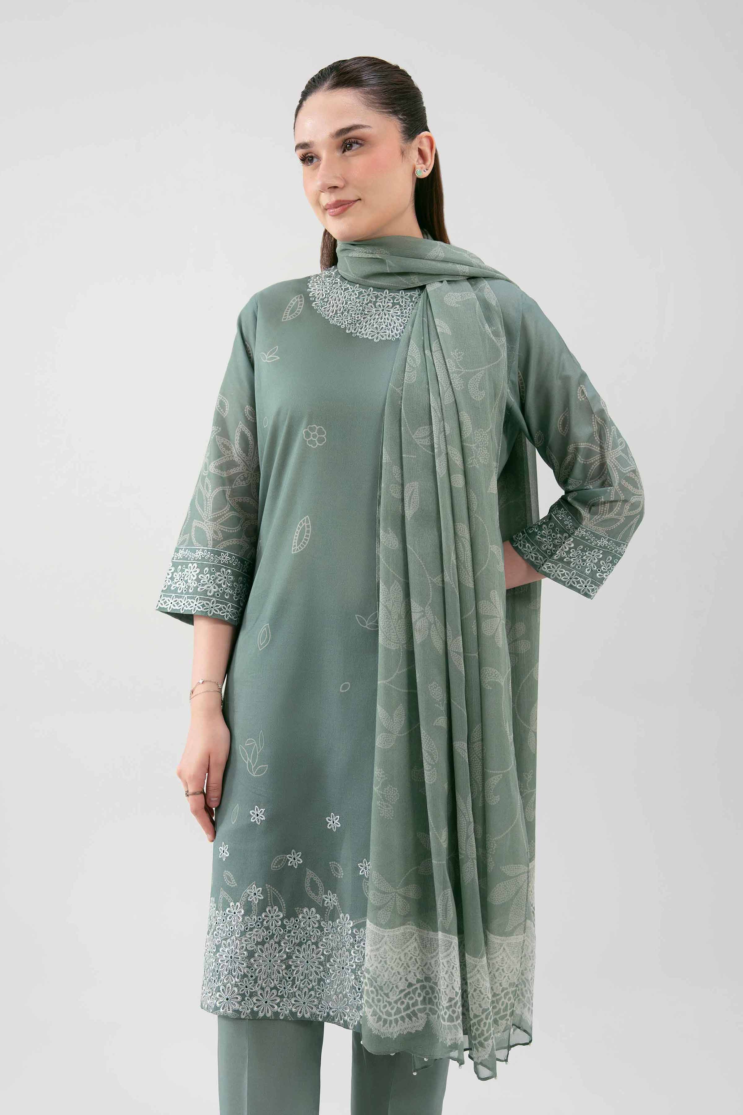 3 Piece - Digital Printed Embroidered Suit - 42619520