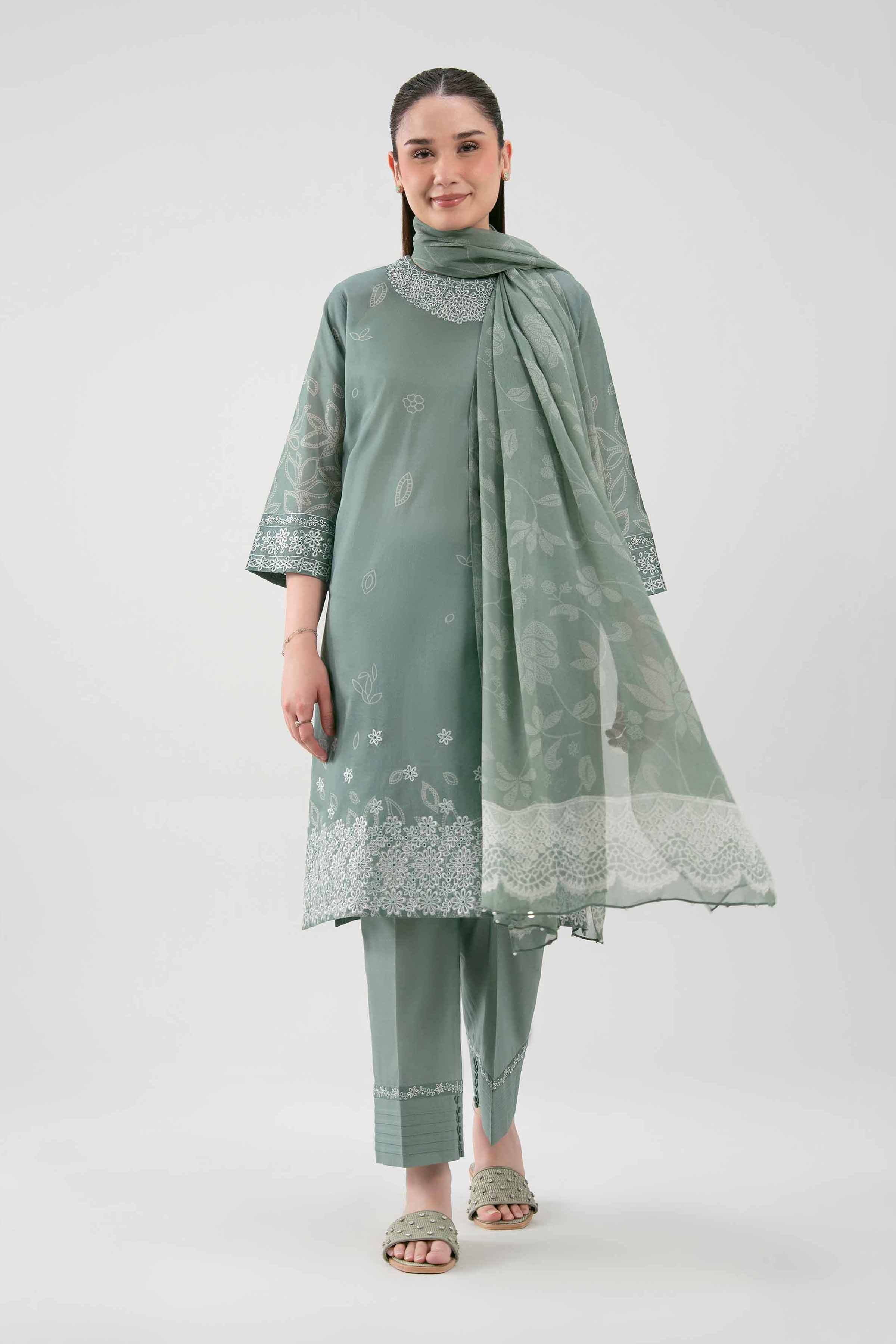 3 Piece - Digital Printed Embroidered Suit - 42619520