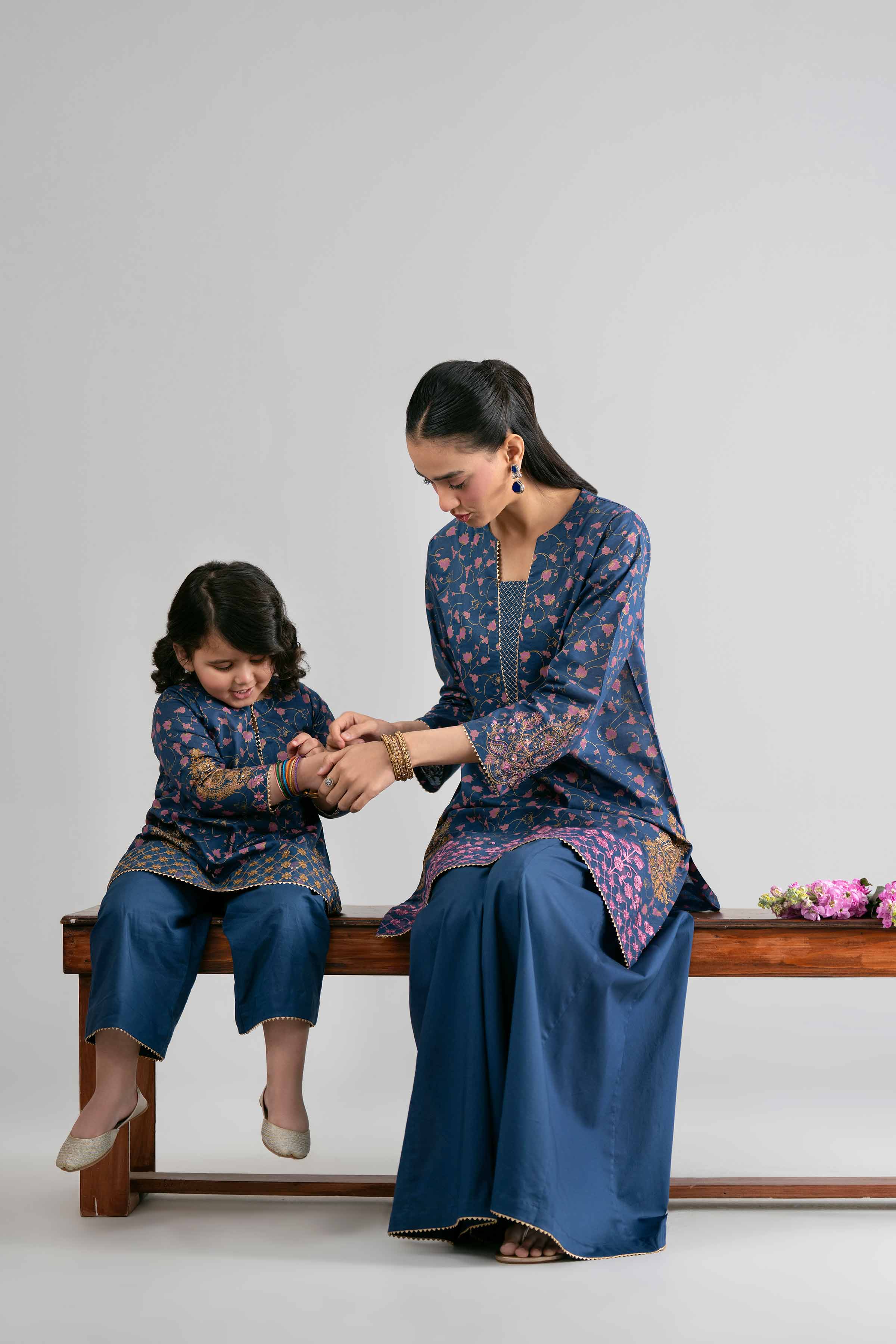 2 Piece - Printed Embroidered Suit - PMD26-04 D