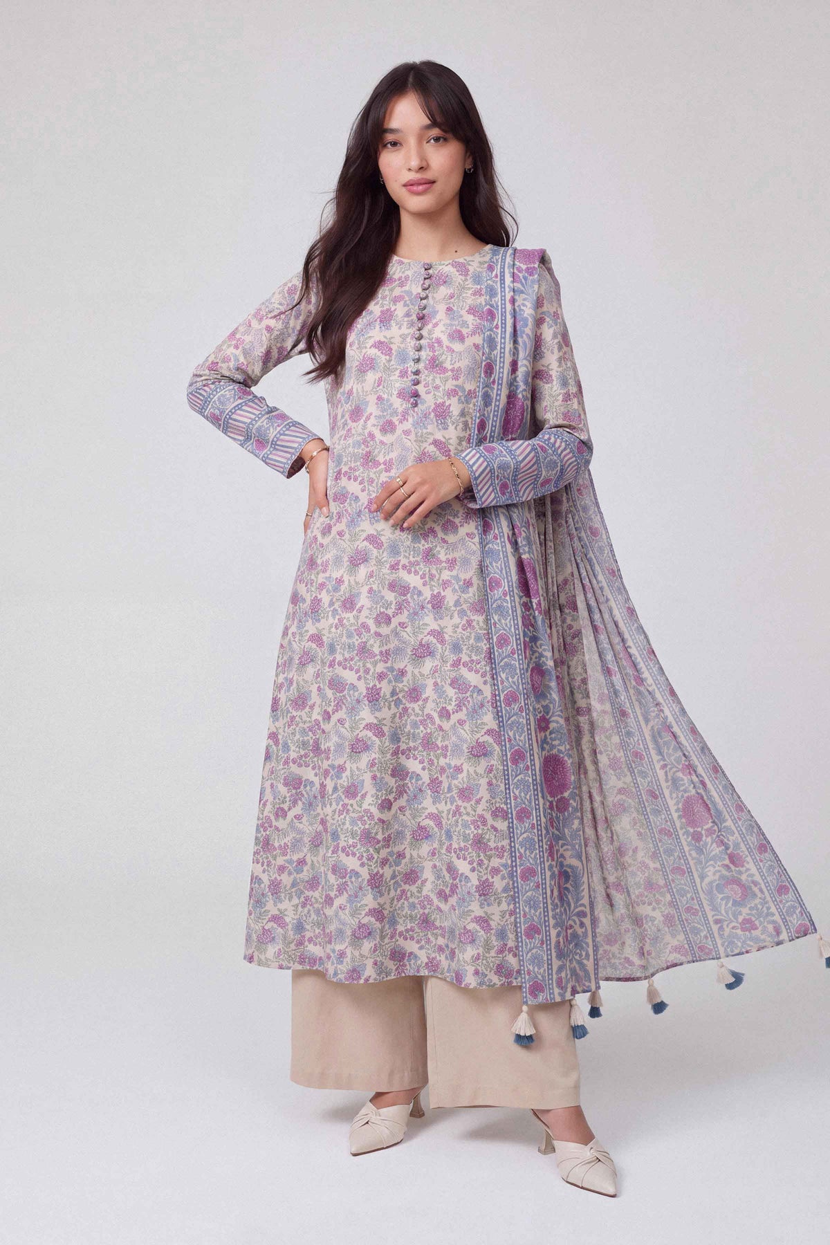 3 Piece - Dyed Printed Loose Fabric - 42604049 for Women - Fredoom To Buy Collection | Nishat | Shop Online