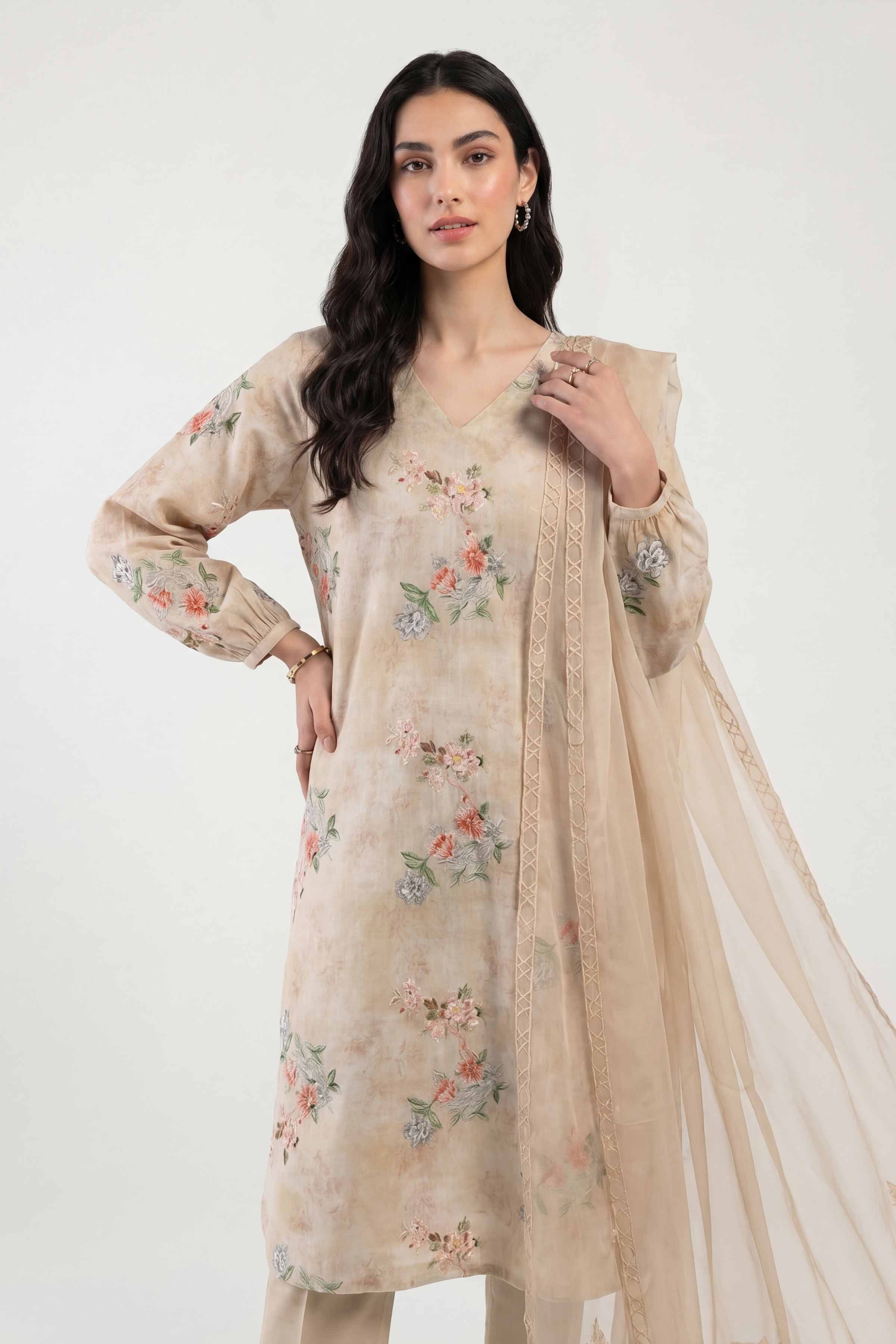 3 Piece - Printed Embroidered Suit - KFE26-106