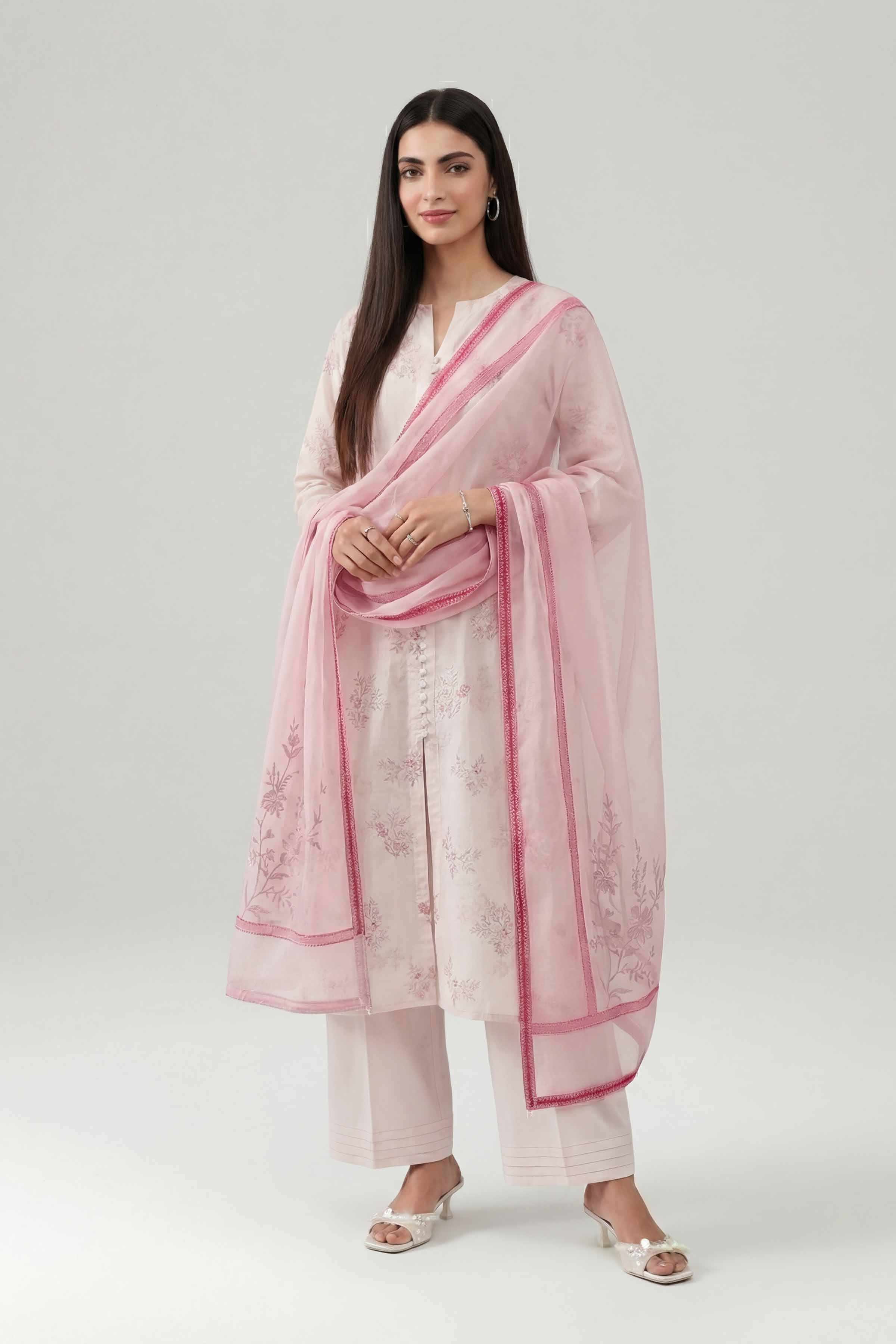 3 Piece - Printed Embroidered Suit - KFE26-107