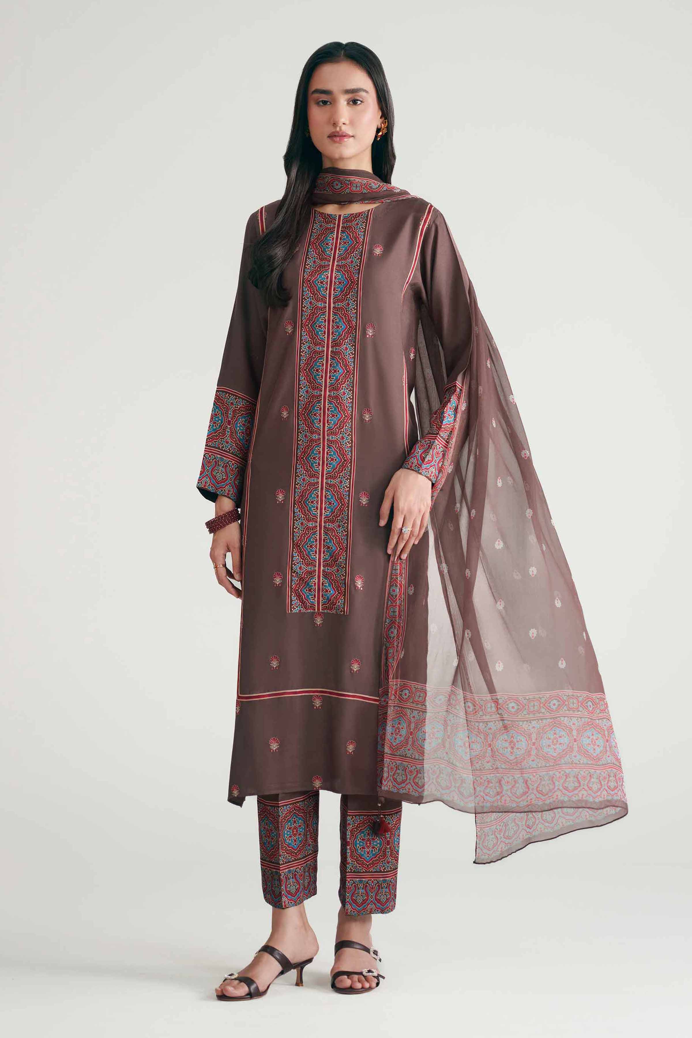 3 Piece - Printed Embroidered Suit - KFE26-110