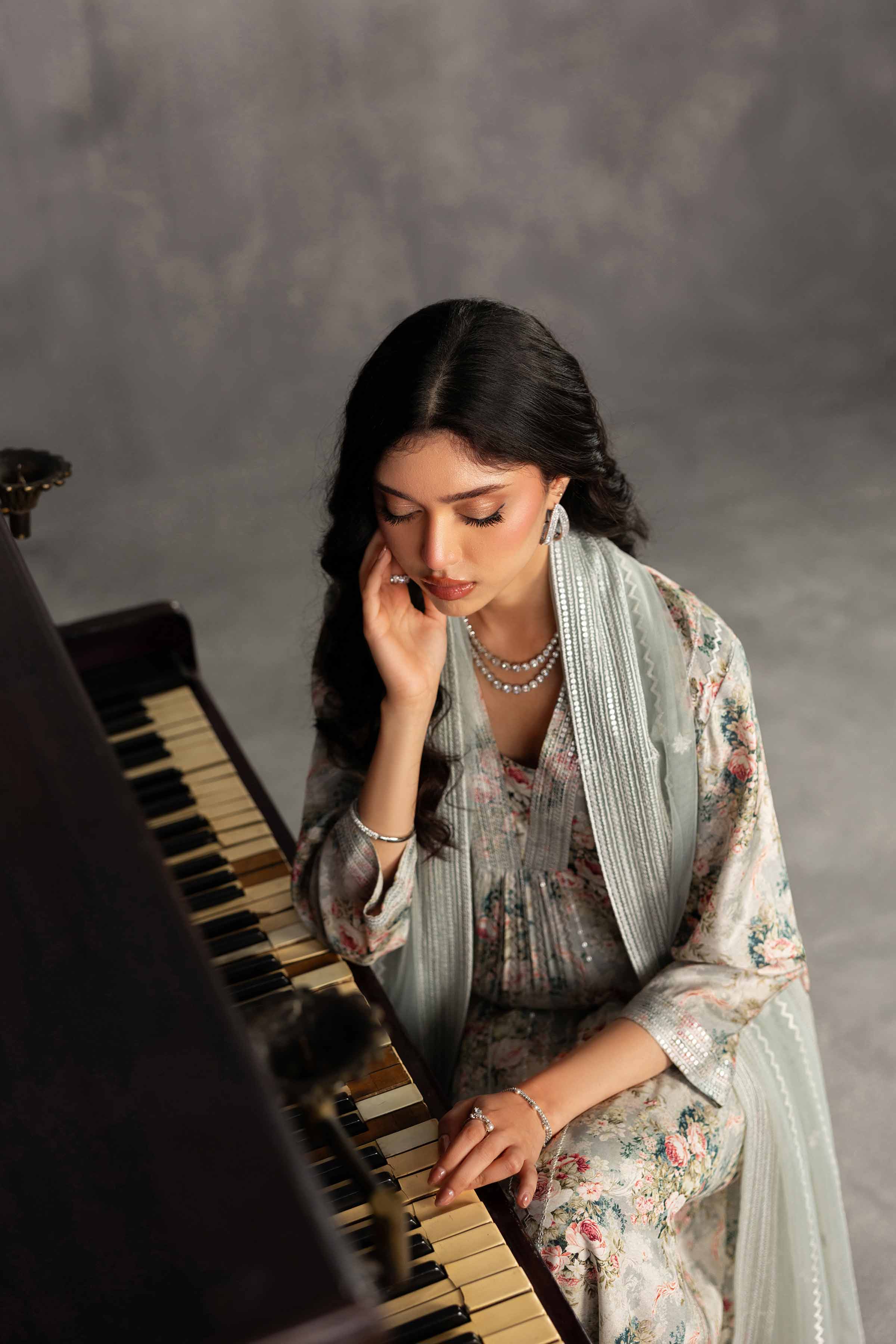 3 Piece - Printed Embroidered Suit - KFE26-130