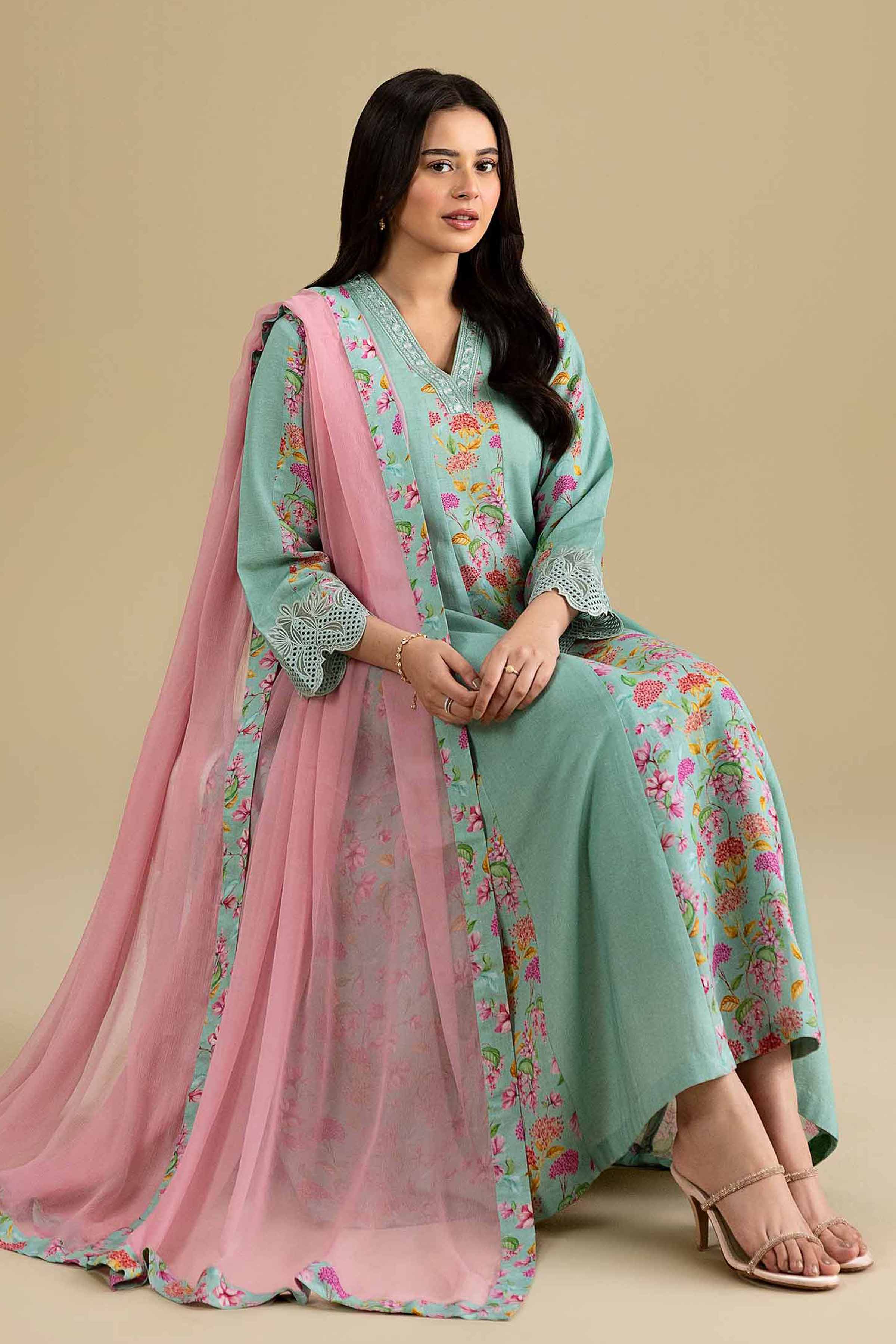 3 Piece - Printed Embroidered Suit - KFE26-177
