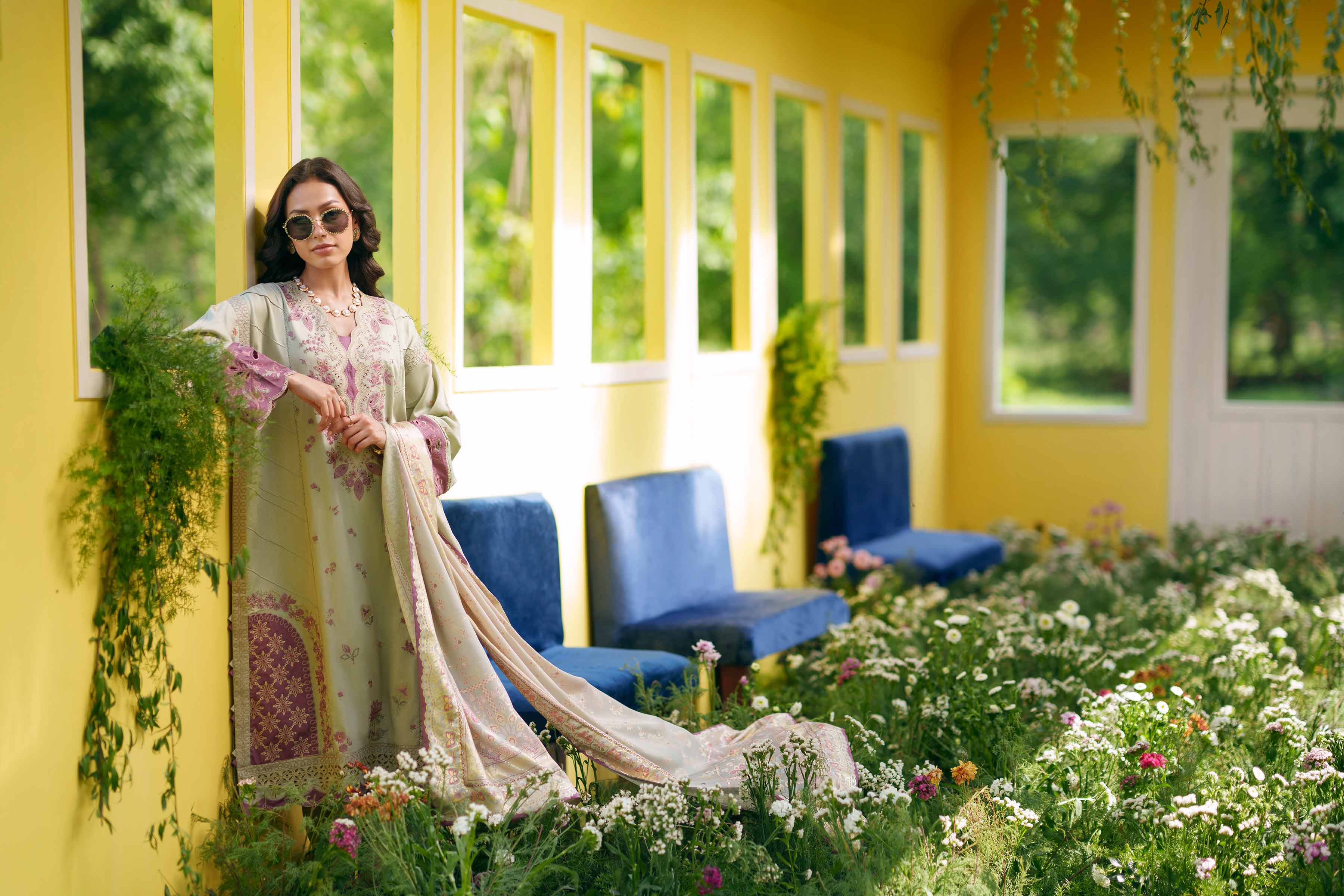 3 Piece - Printed Embroidered Suit - PE26-126