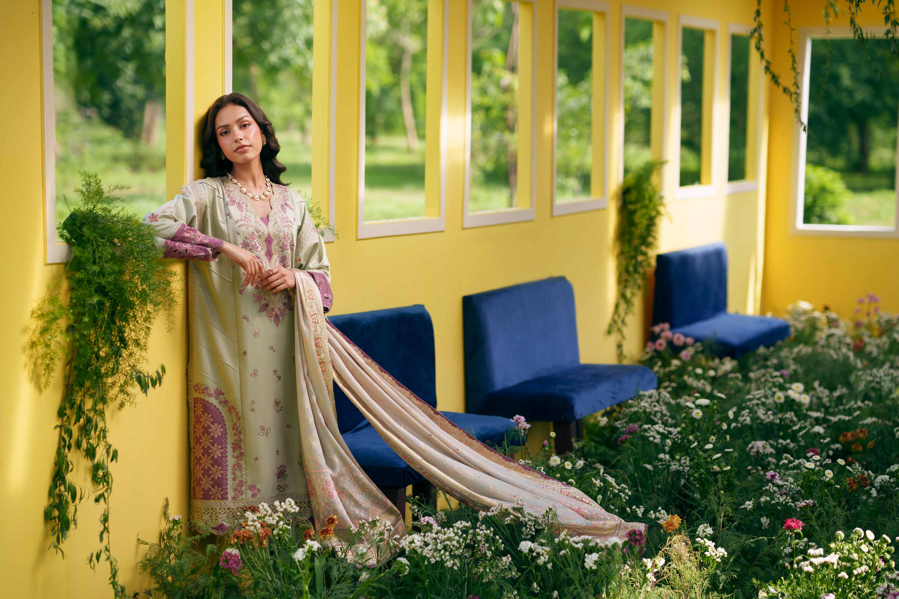 3 Piece - Printed Embroidered Suit - PE26-126
