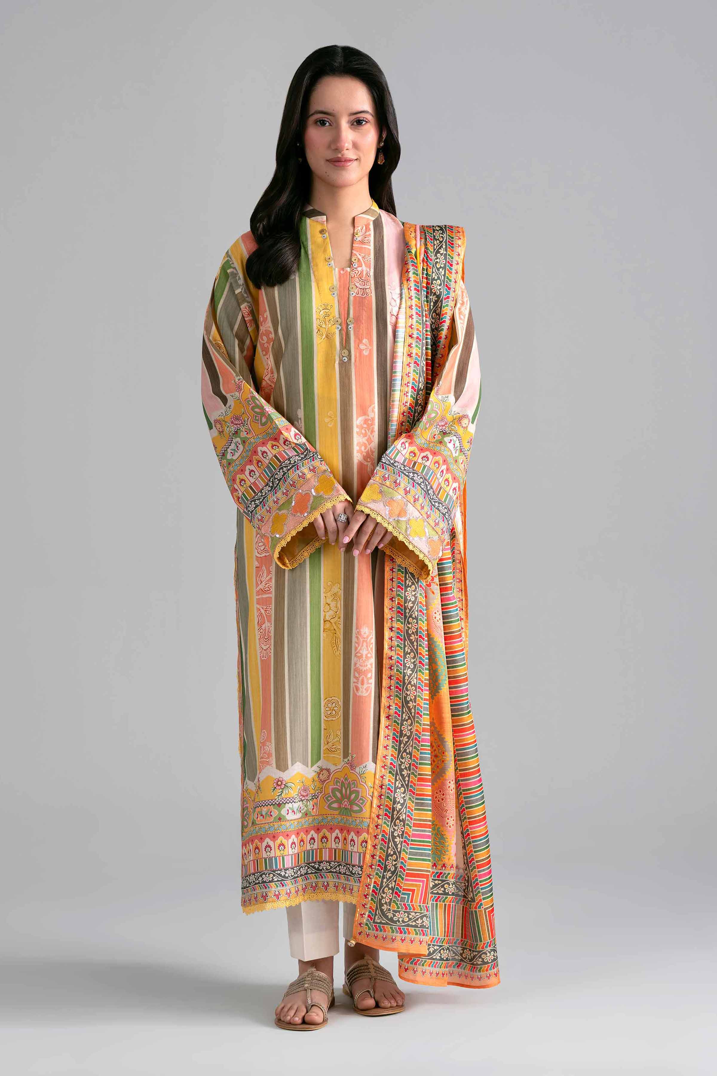 2 Piece - Printed Embroidered Suit - PE26-137
