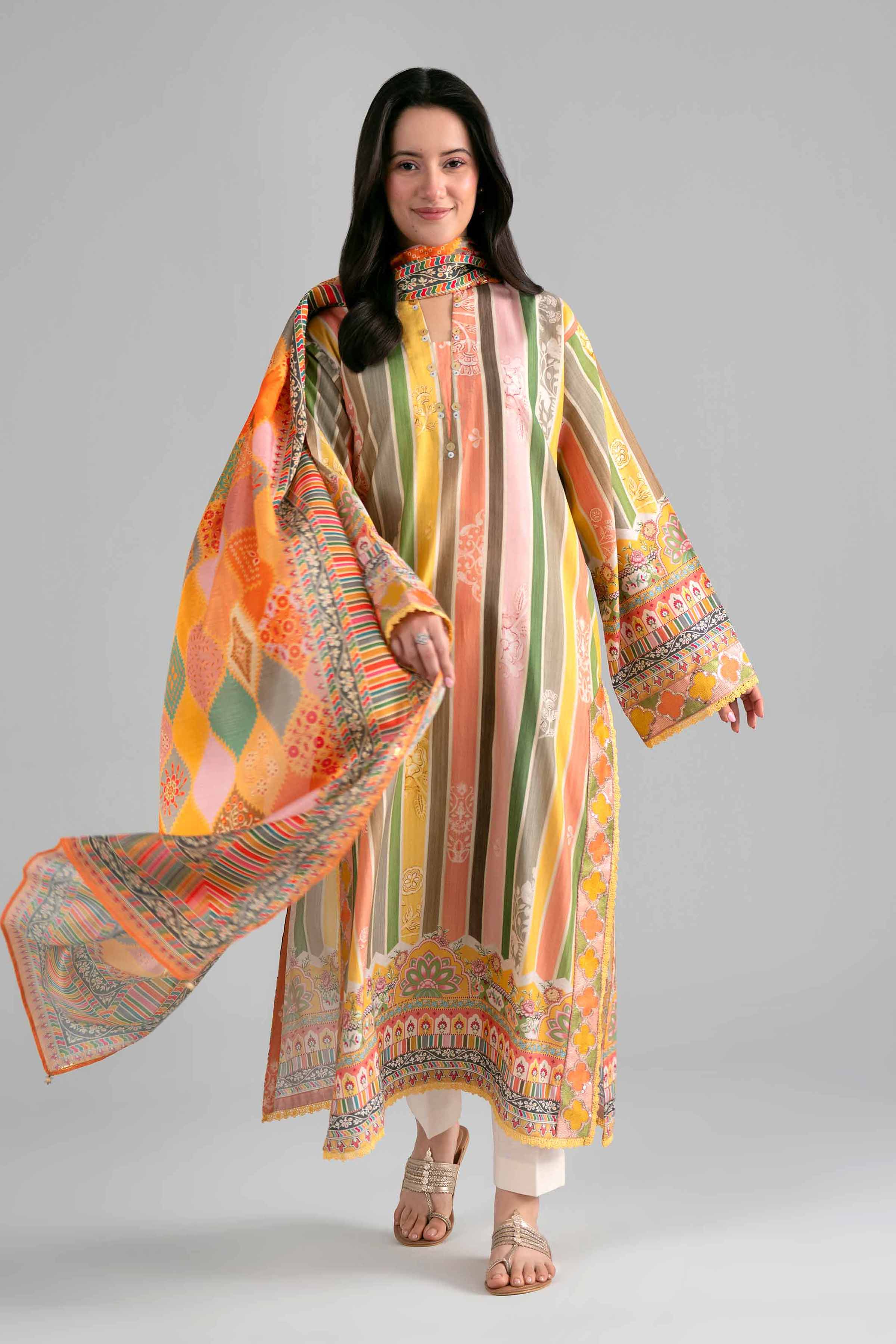 2 Piece - Printed Embroidered Suit - PE26-137