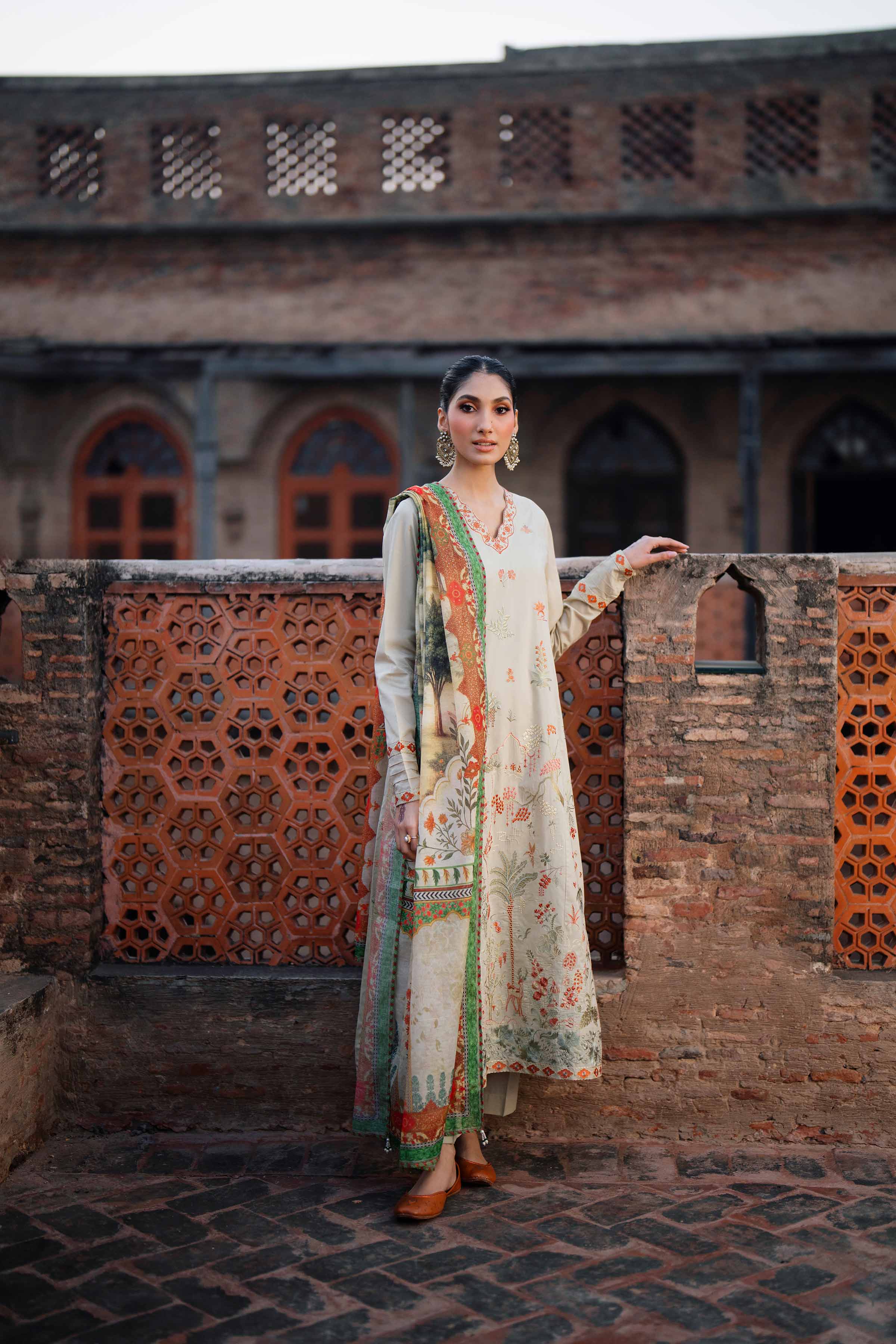 3 Piece - Printed Embroidered Suit - PE26-147