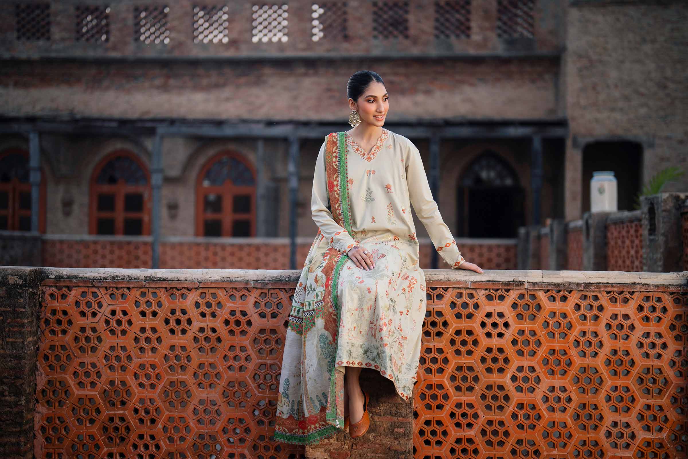 3 Piece - Printed Embroidered Suit - PE26-147