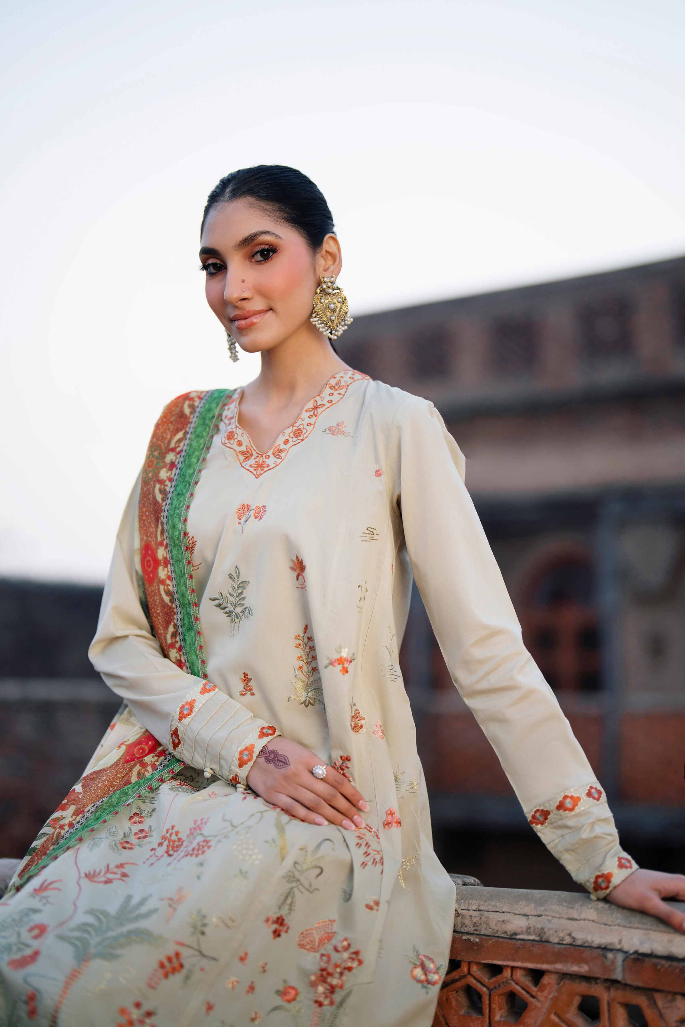 3 Piece - Printed Embroidered Suit - PE26-147