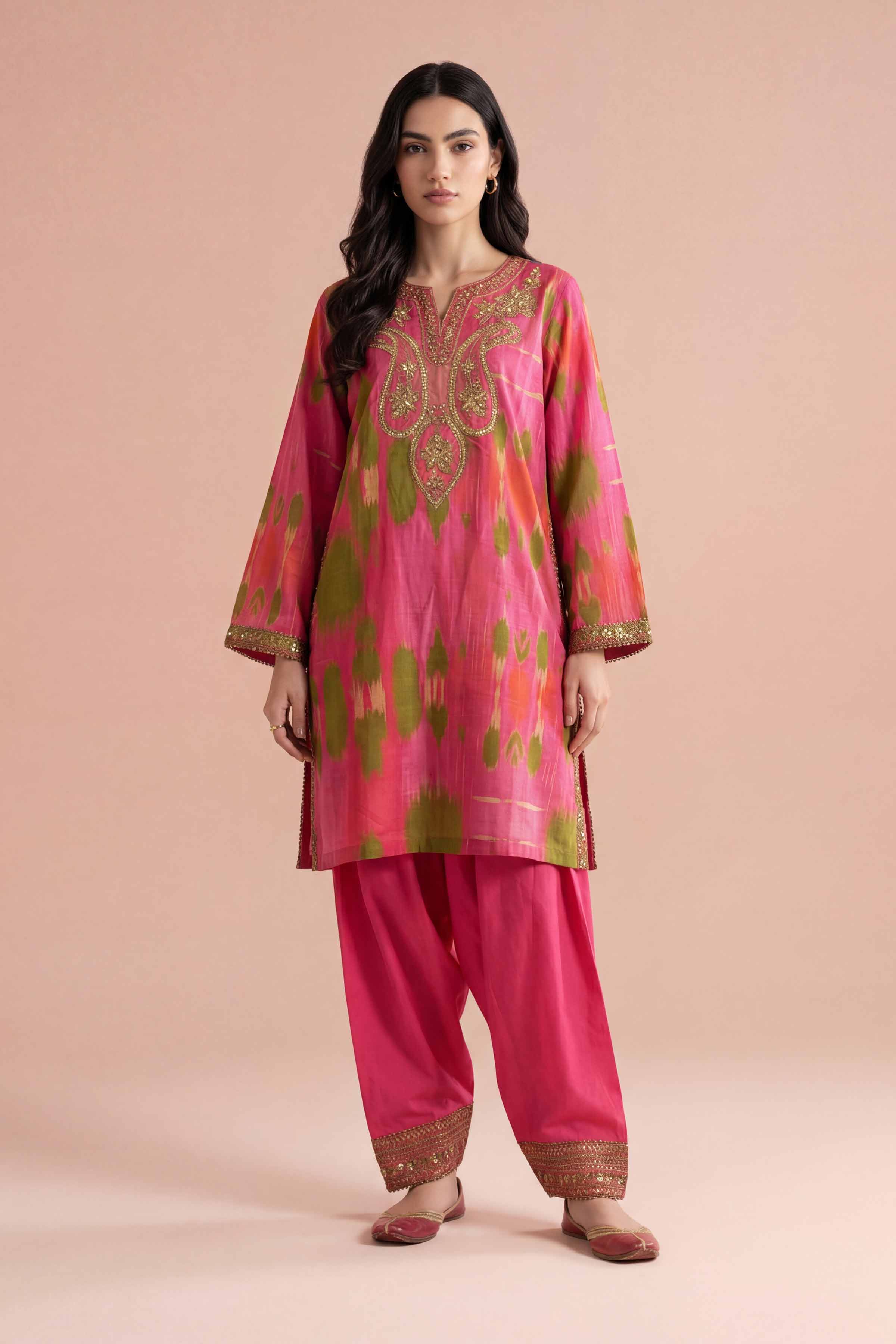 2 Piece - Printed Embroidered Suit - PE26-226