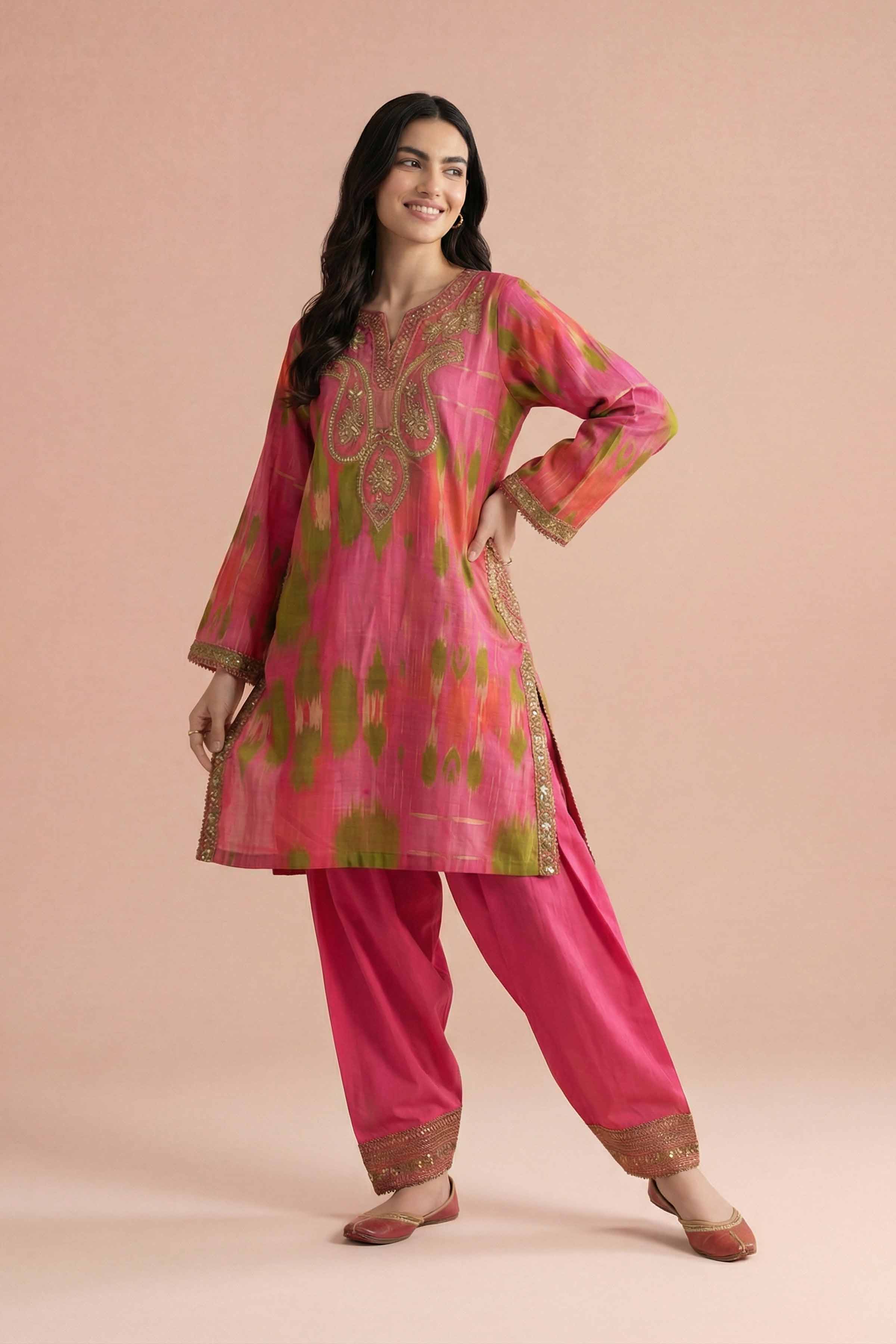 2 Piece - Printed Embroidered Suit - PE26-226