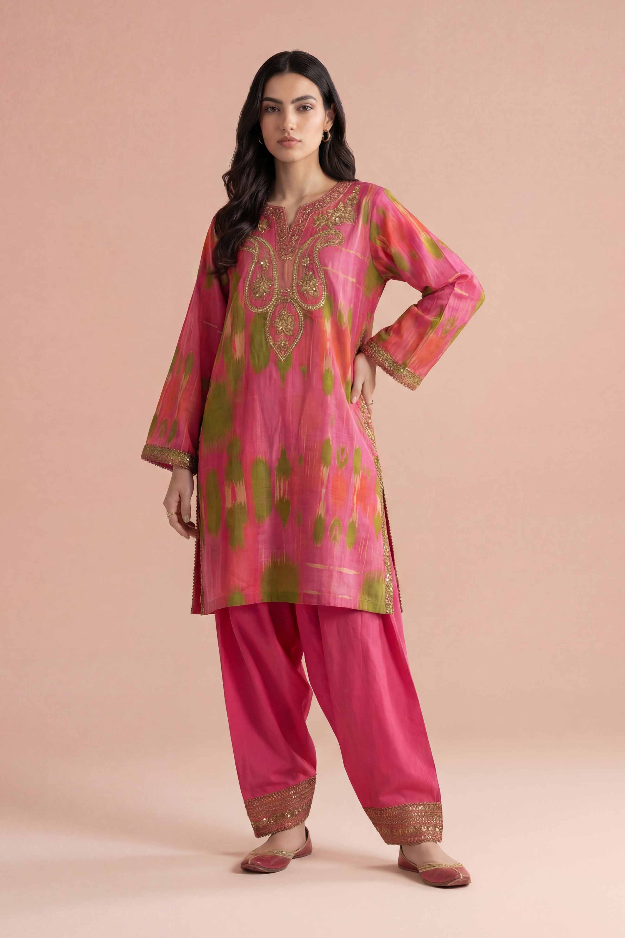 2 Piece - Printed Embroidered Suit - PE26-226