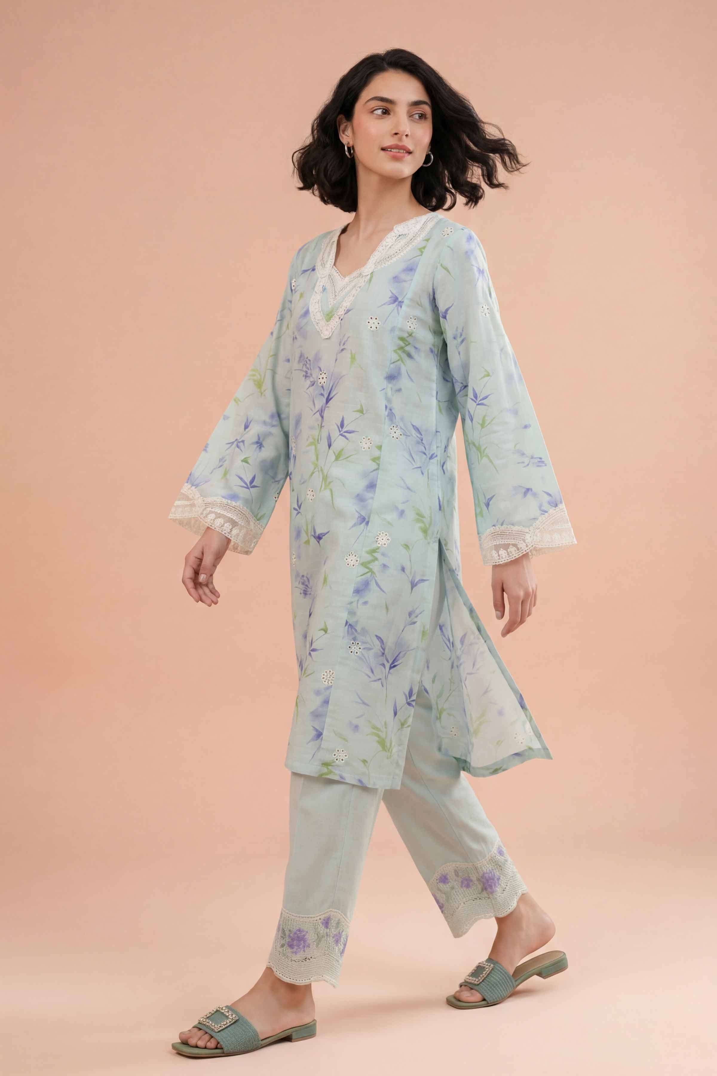 2 Piece - Printed Embroidered Suit - PE26-227