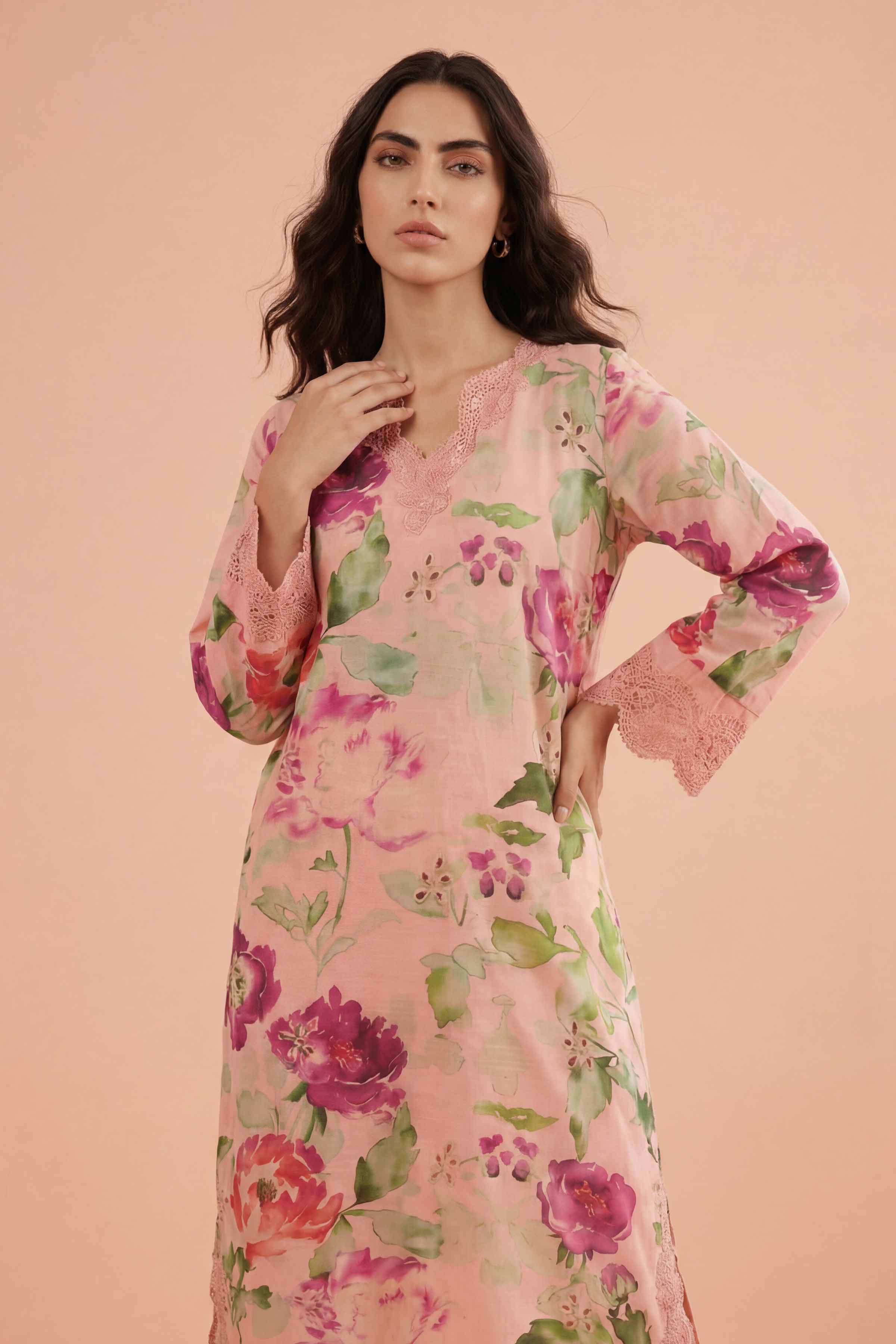 2 Piece - Printed Embroidered Suit - PE26-228