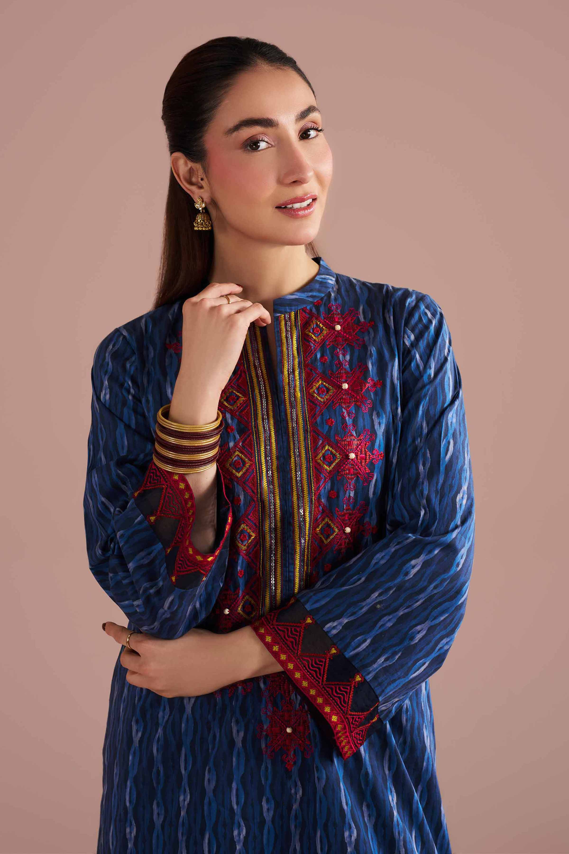 2 Piece - Printed Embroidered Suit - PE26-252