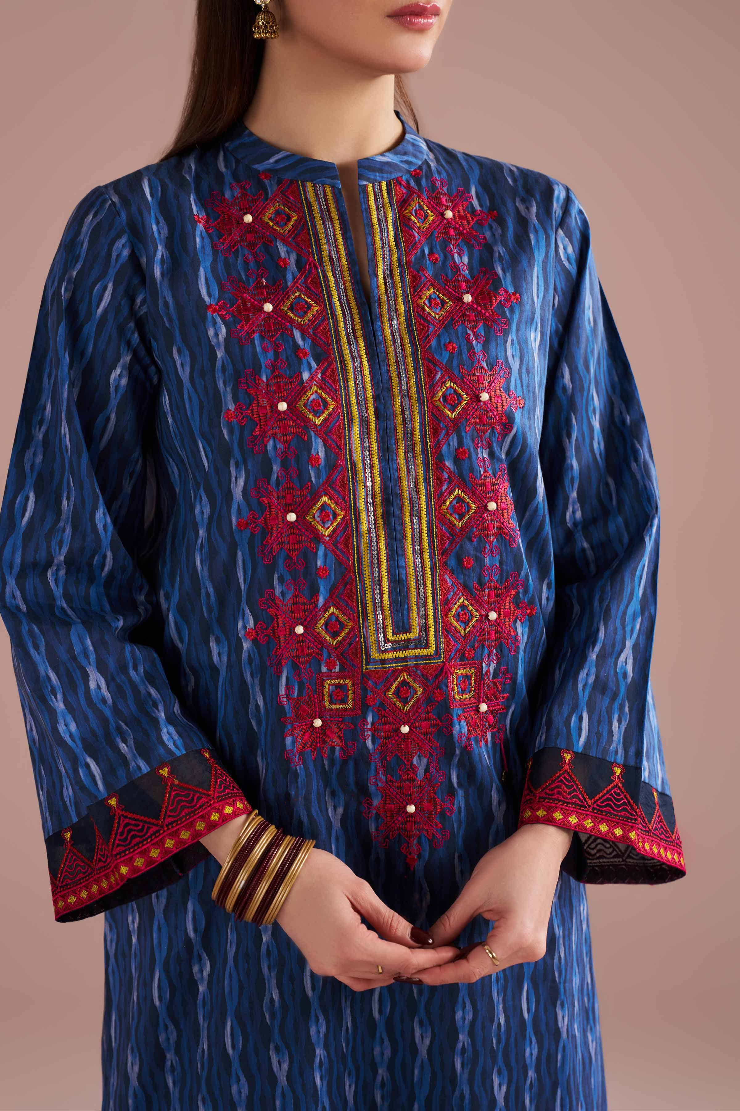 2 Piece - Printed Embroidered Suit - PE26-252