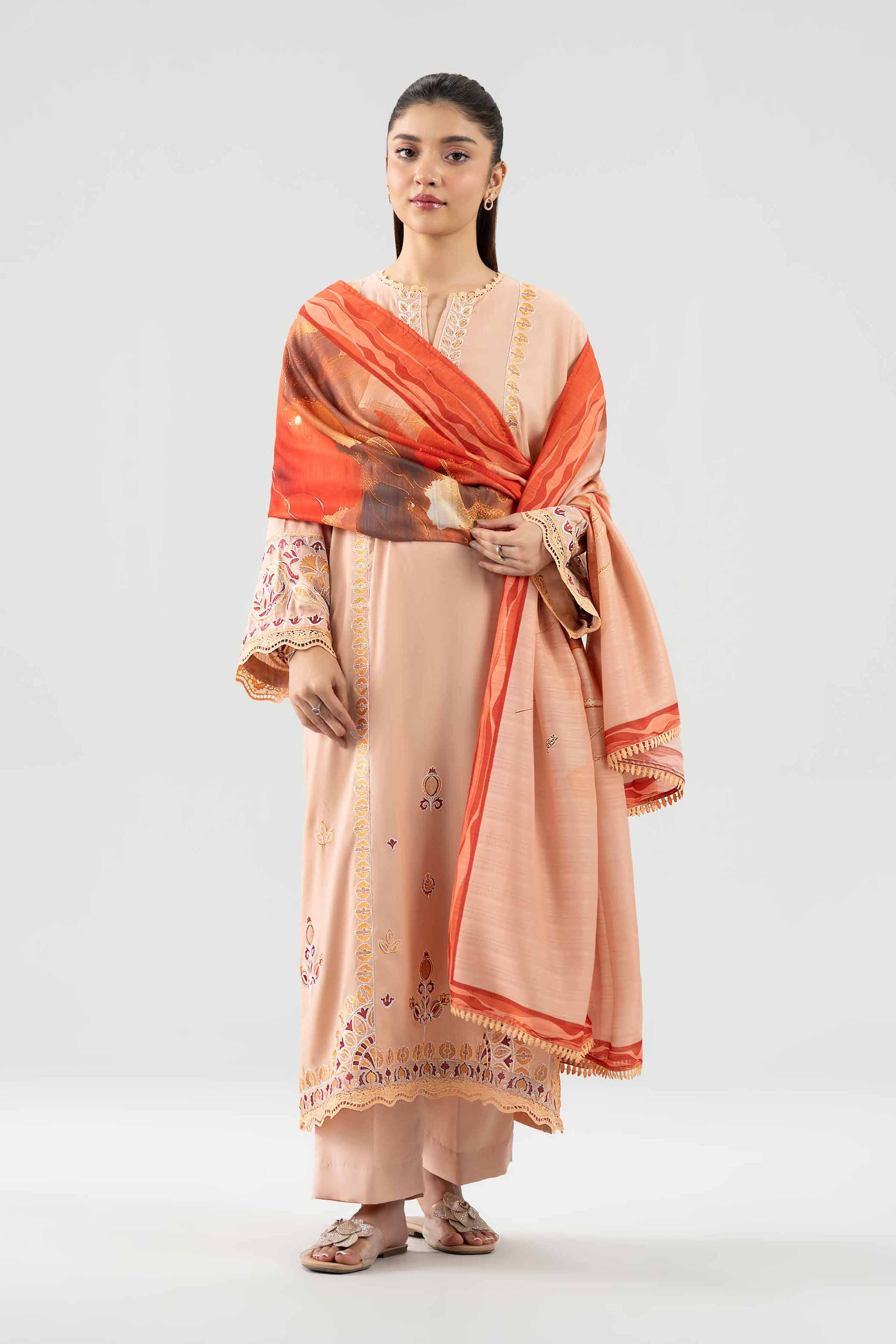 3 Piece - Printed Embroidered Suit - PE26-303