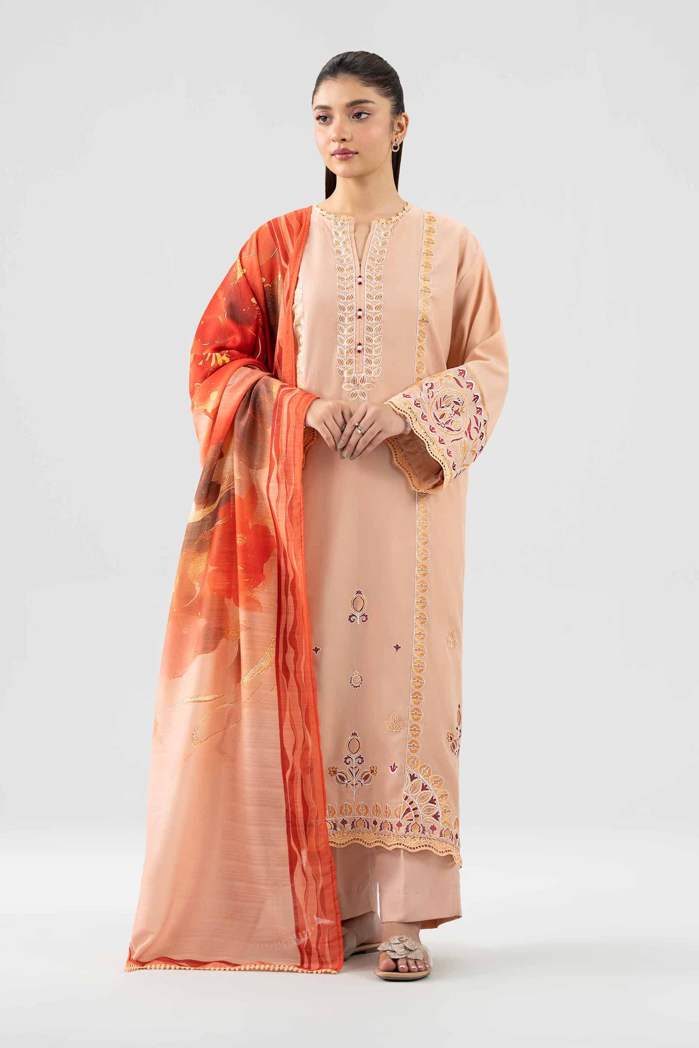 3 Piece - Printed Embroidered Suit - PE26-303
