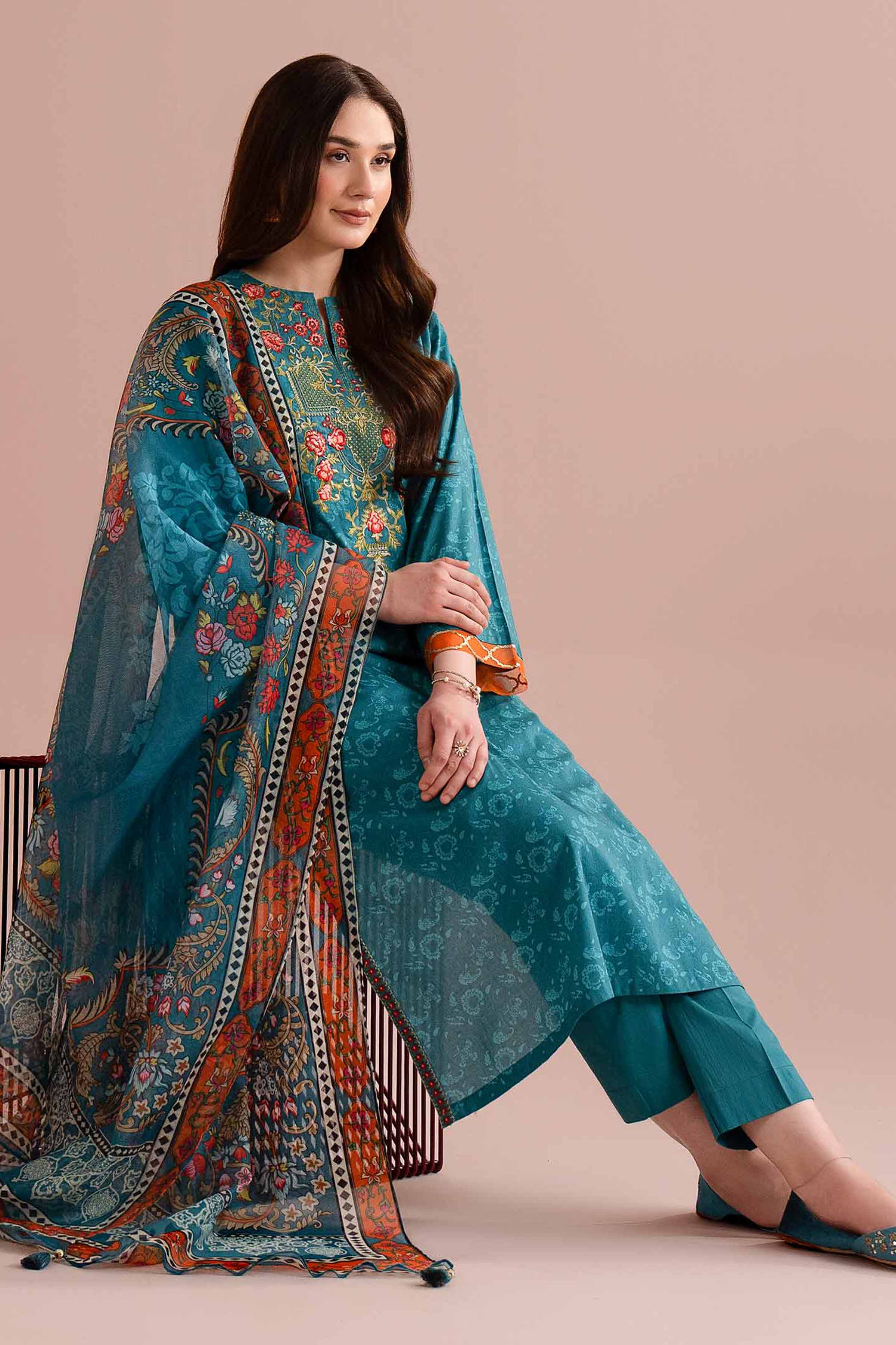 3 Piece - Printed Embroidered Suit - PE26-328