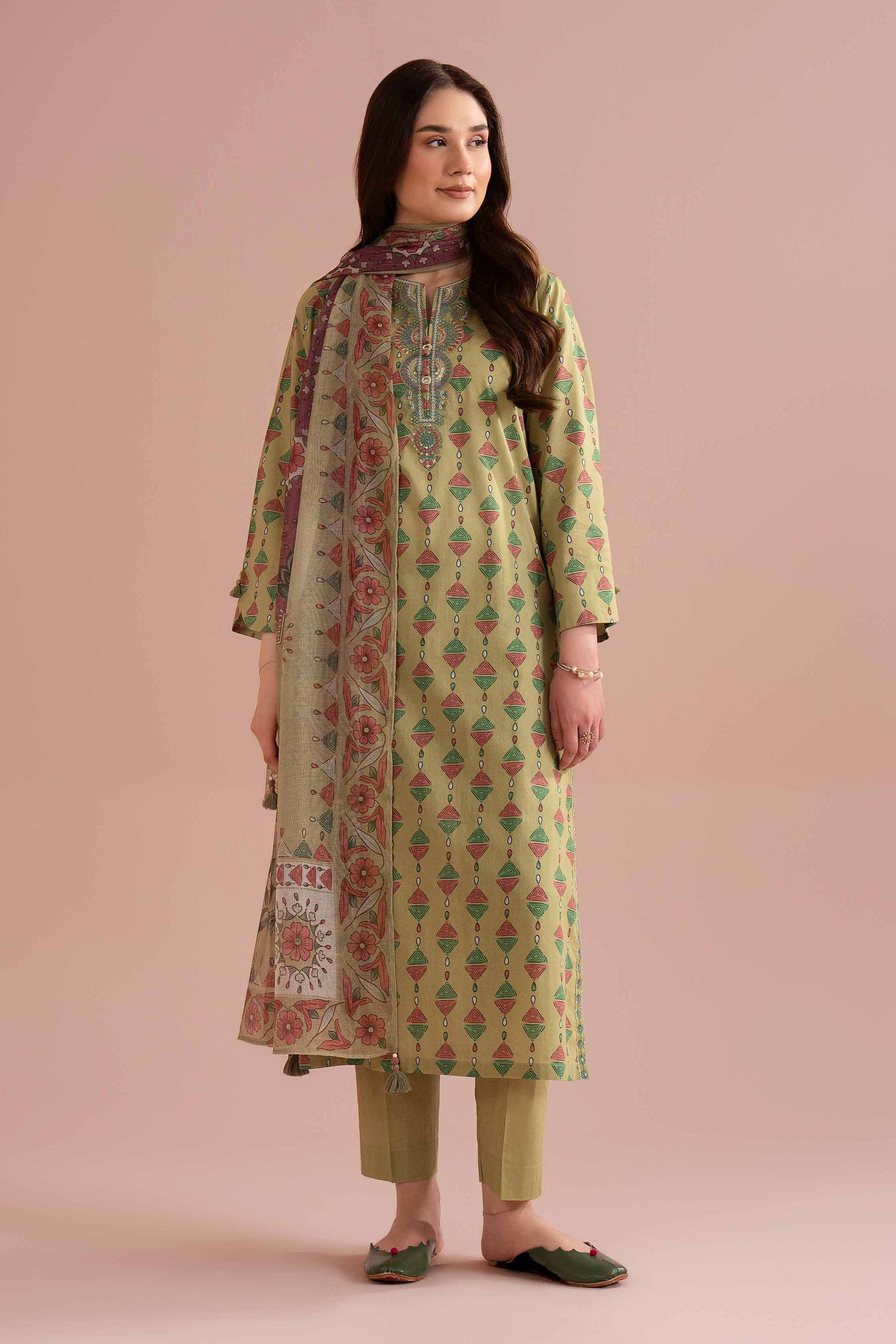 3 Piece - Printed Embroidered Suit - PE26-330