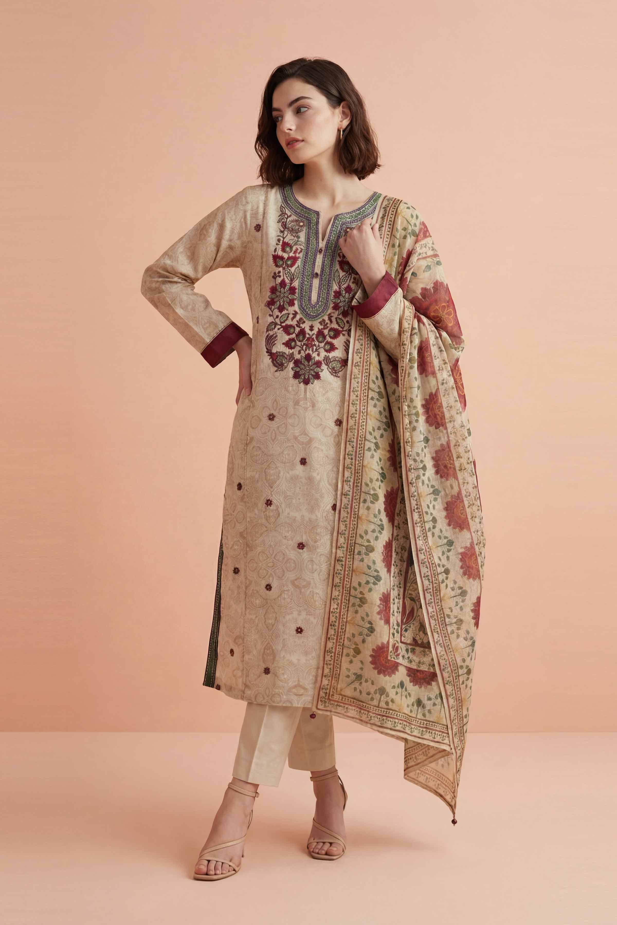 3 Piece - Printed Embroidered Suit - PE26-331